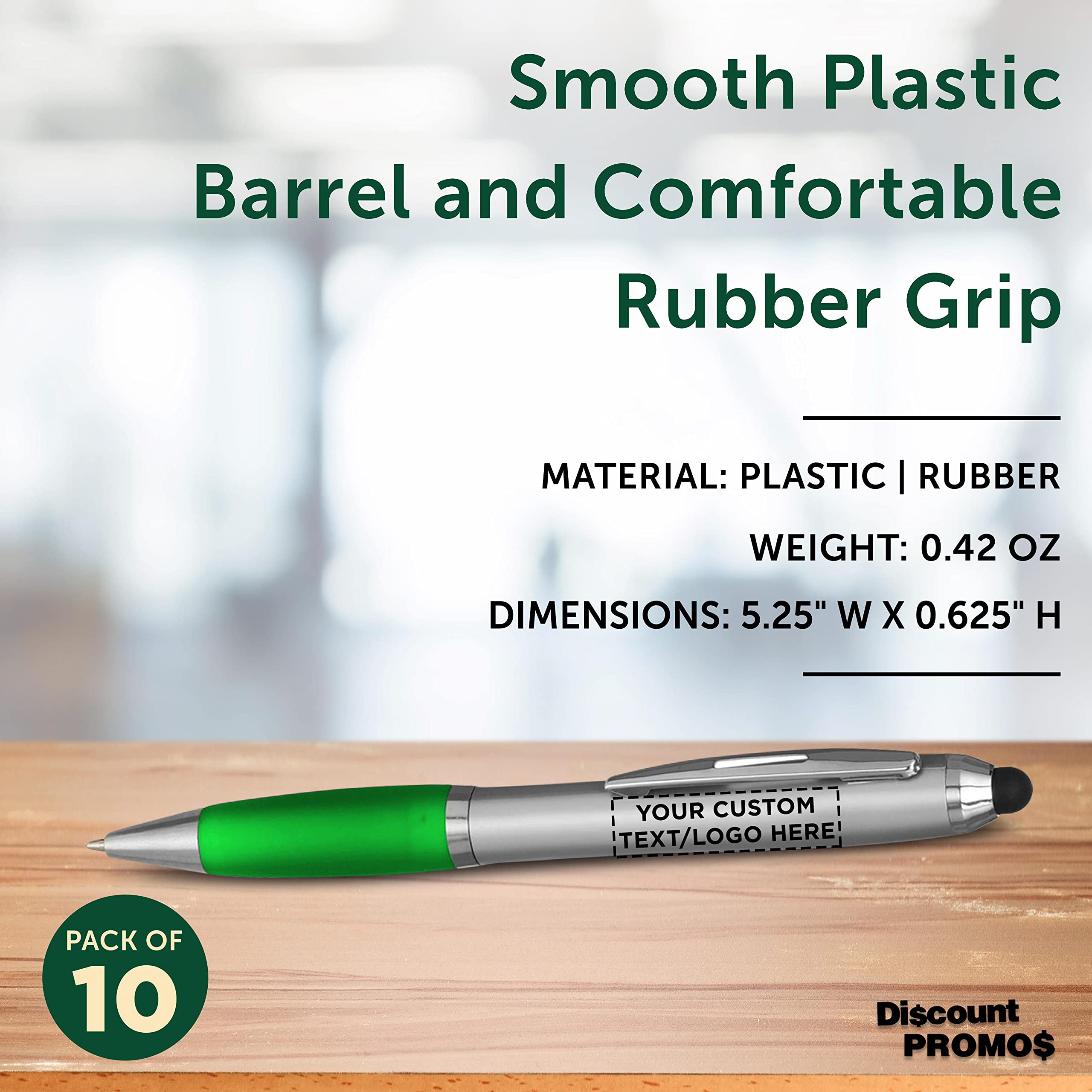 Custom Stylus Ballpoint Pens Set of 10 - Personalized Bulk Pack with Black Ink for Office, School & Business | Great for Tradeshows, Events & Note-Taking | Eco-Friendly Green Pens