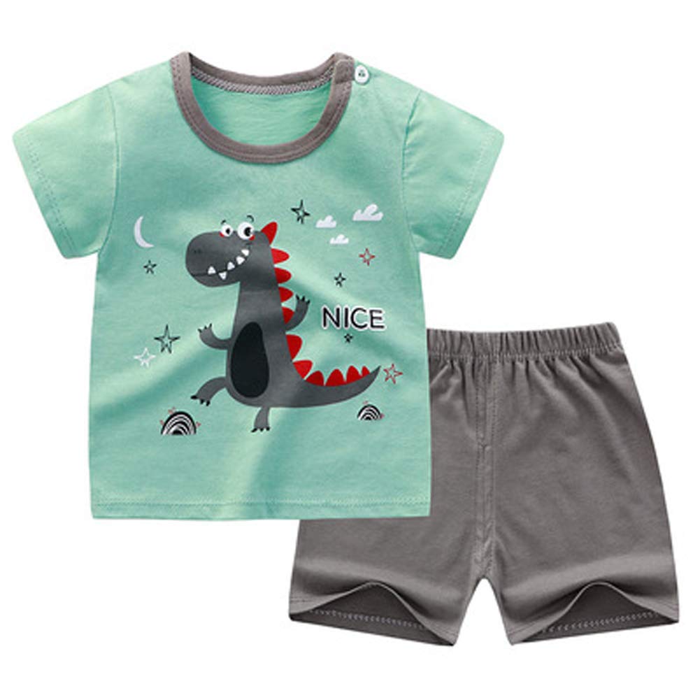 Dinosaur Print Boys' 4-Piece Toddler T-Shirt & Shorts Set - Summer Outfit for Playtime, Daycare & Outdoor Adventures