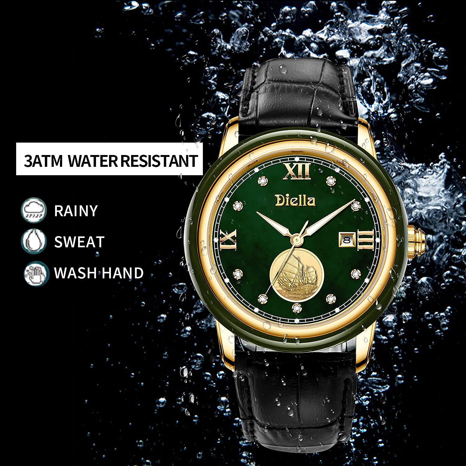 Diella Luxury Watches for Men & Women - Japanese Quartz Movement, Date Display, Luminous Hands, 50M Waterproof - Perfect for Business, Formal Events & Everyday Wear