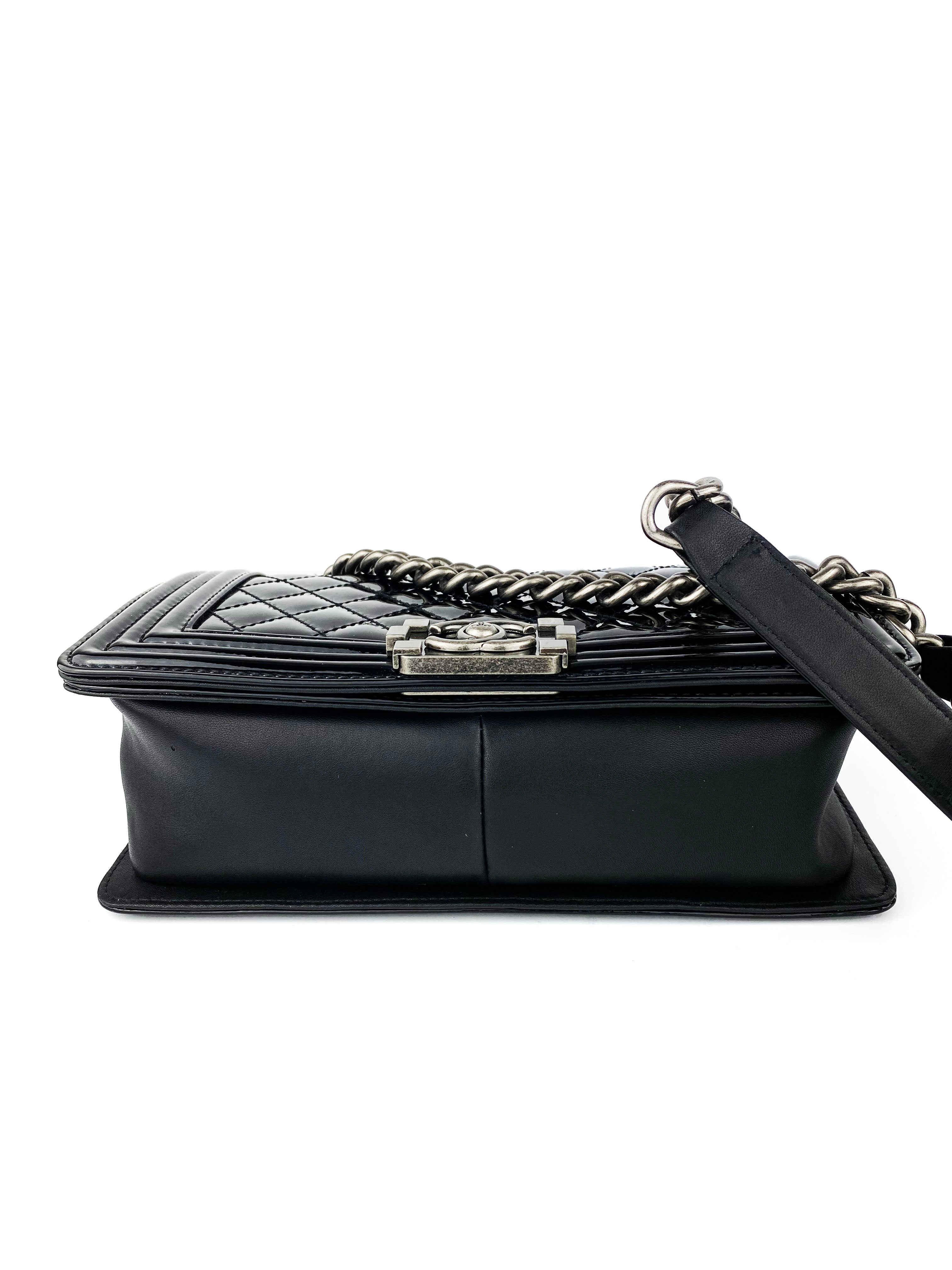 Chanel Boy Black Patent Leather Handbag - Luxury Designer Crossbody Bag for Women, Perfect for Parties, Date Nights & Special Occasions