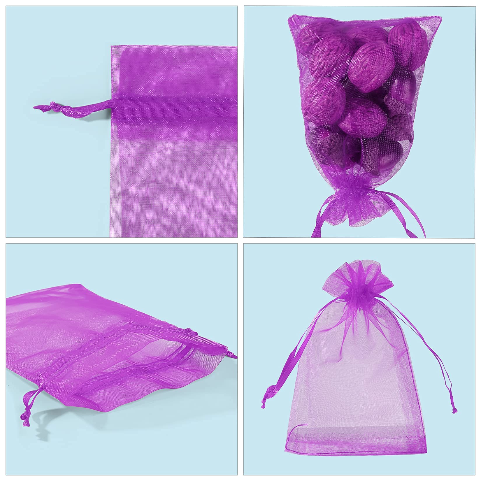 ANZNKU 50 Pack 4x6 Inch Premium Purple Organza Drawstring Bags for Wedding Favors, Party Gifts, Jewelry Packaging & Candy Treats - Christmas, Birthday, Baby Shower & Special Occasions