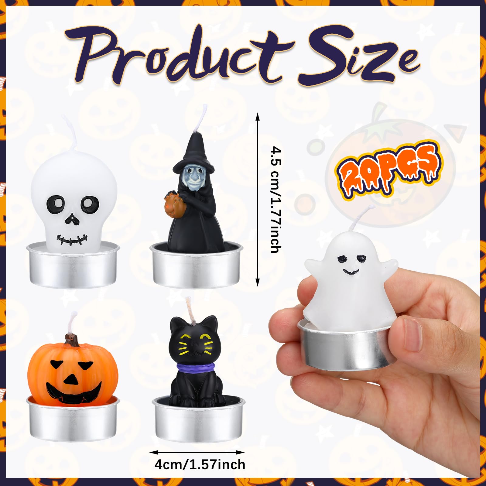 Jutom 20-Pack Halloween Ghost Candles - Mini Pumpkin Soy Wax Candles for Spooky Decor, Cute Halloween Party Supplies, Table & Bedroom Decorations (Stylish) - Perfect for Halloween Parties, Home Decor & Gift Giving