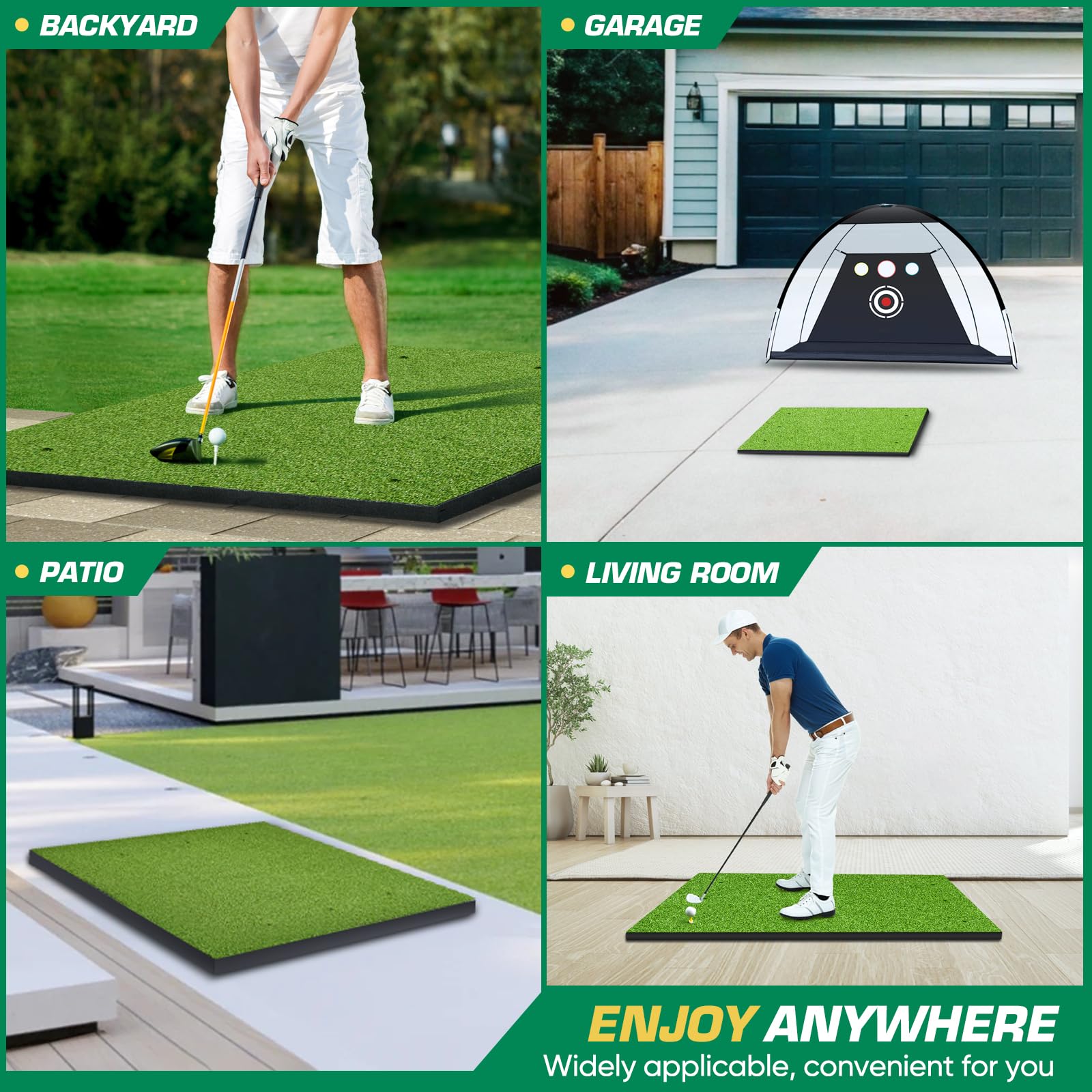 BestGolf 42MM Professional Golf Practice Mat - 5x4ft Premium PE Grass & Hot Pressed Turf for Indoor/Outdoor Use - Includes 9 Golf Balls & 9 Tees - Perfect for Backyard Training, Driving Range & Home Golf Practice