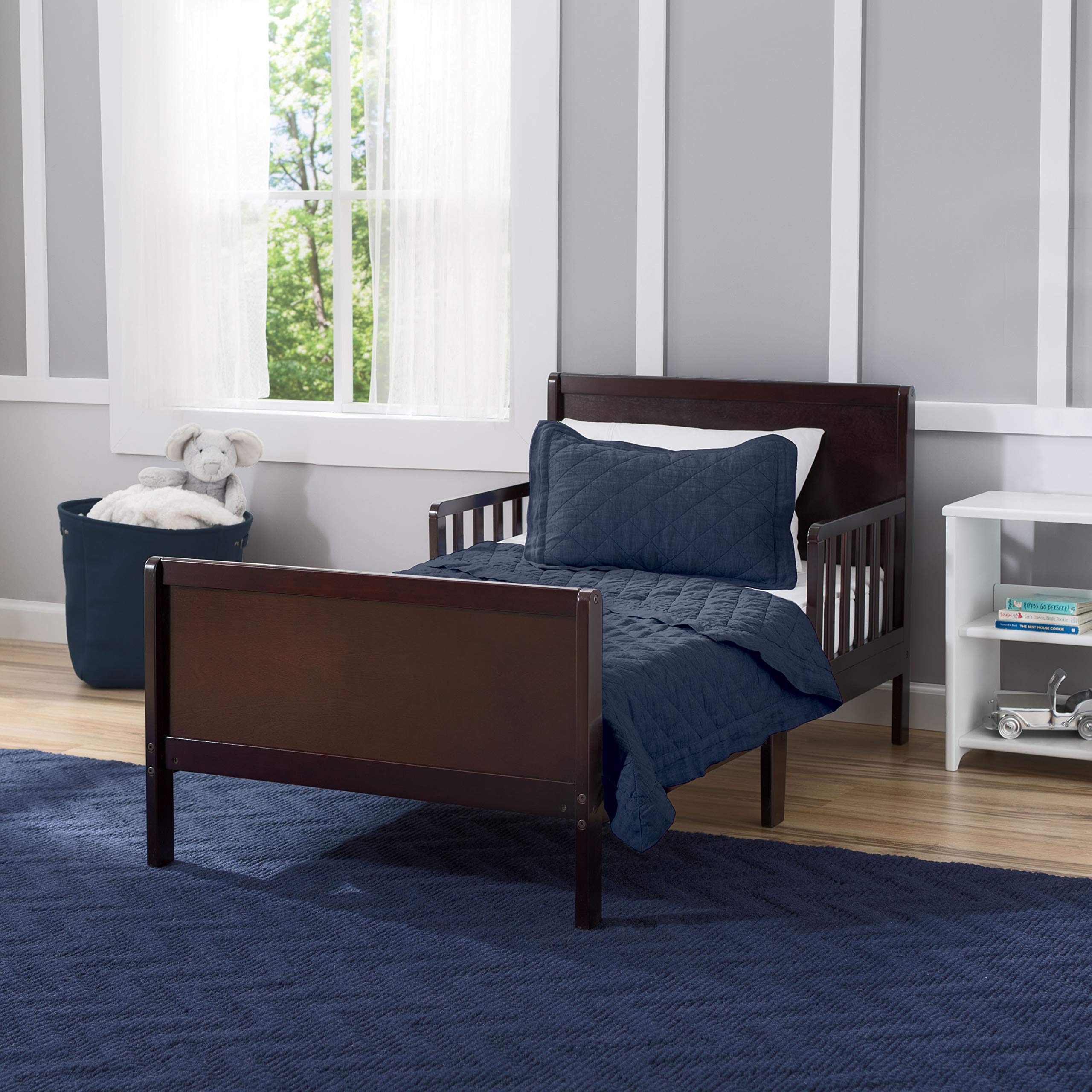 Delta Children Fancy Toddler Bed with Dark Chocolate Twinkle Galaxy Design - Dual-Sided Recycled Fiber Core Crib & Toddler Mattress Set - Perfect for Nursery, Daycare & Kids' Bedroom Decor