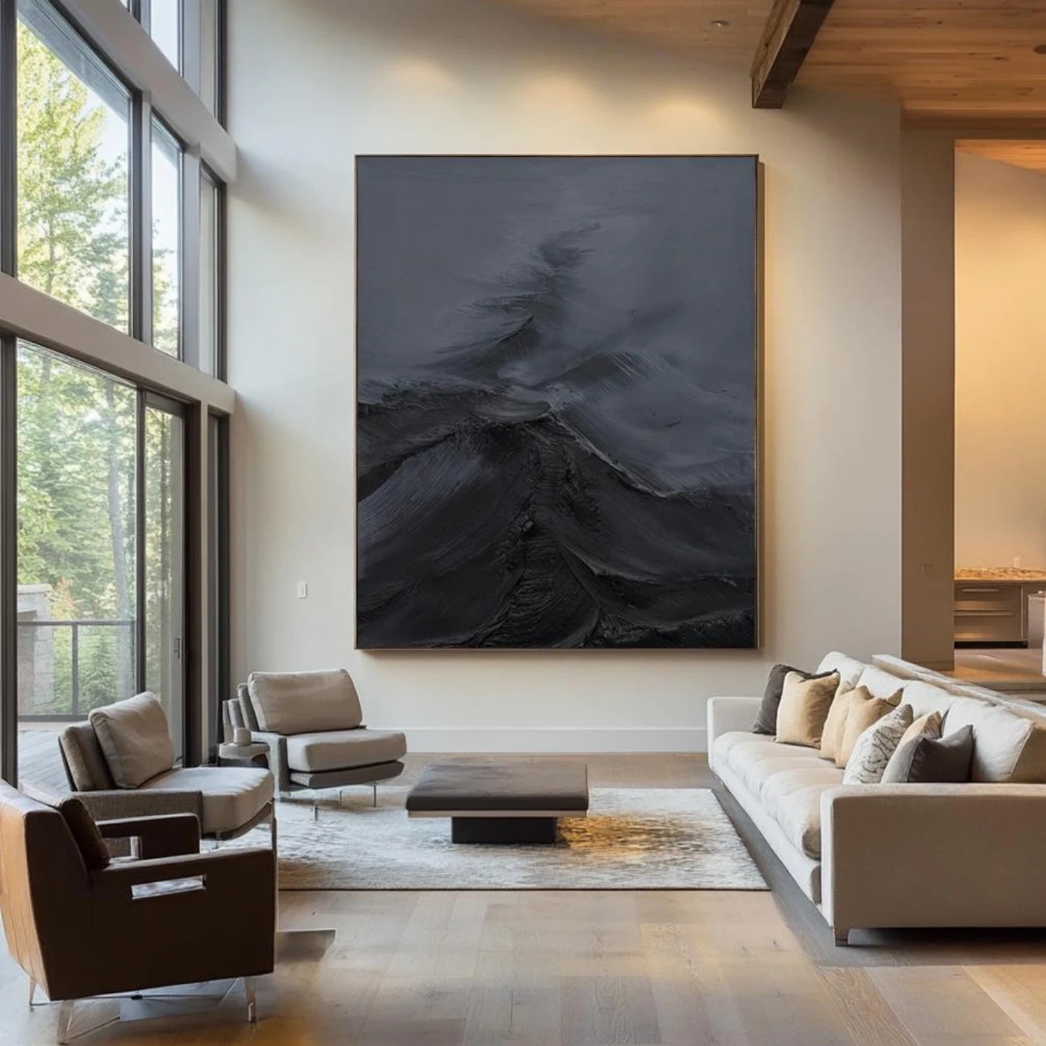 Black Minimalist Textured Abstract Wall Art Painting #MZ143 - Modern Home Decor for Living Room, Bedroom & Office