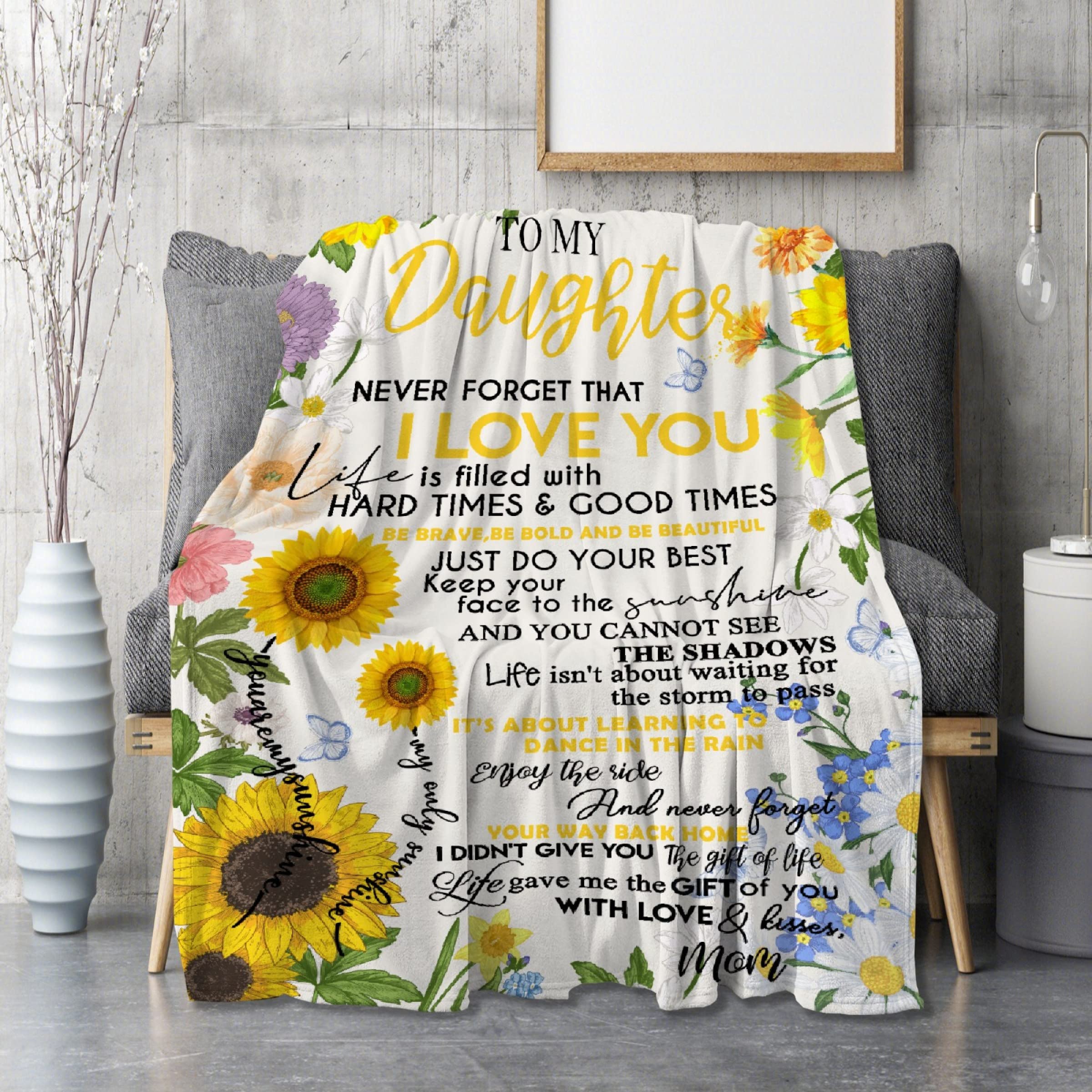 Sunflower 'I Love You' Throw Blanket for Daughter - Soft Warm Cozy Lightweight Quilt 90