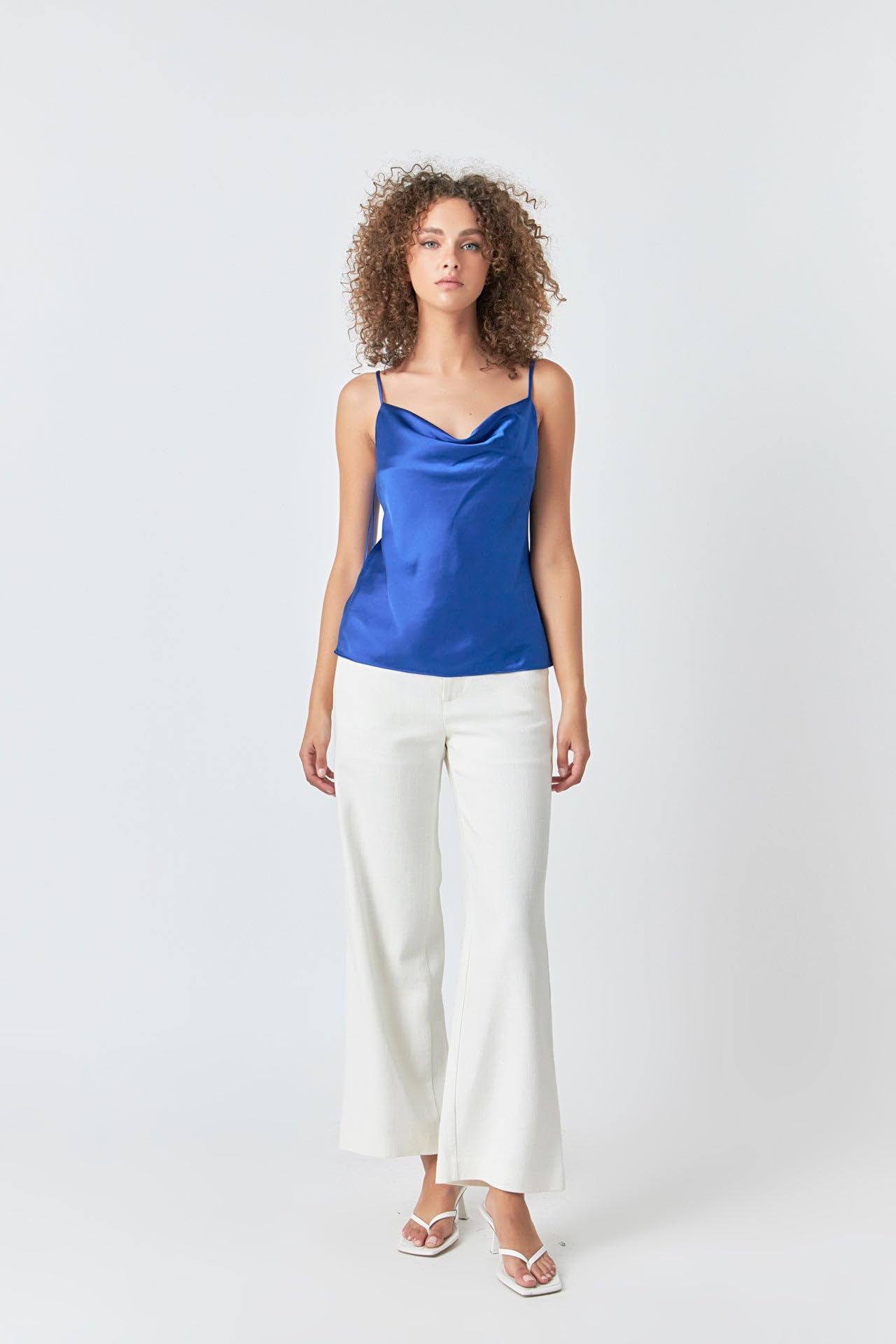 Endless Rose Women's Satin Cowl Neck Blouse - Soft Blue XS - Elegant Casual & Evening Wear for Women