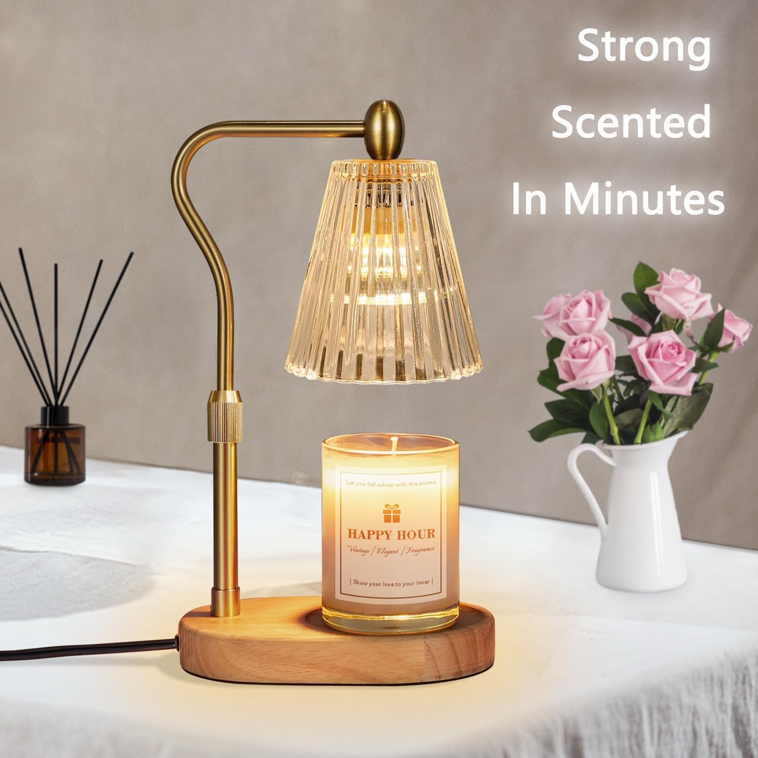Premium Candle Warmer Lamp with Timer & Dimmer - Adjustable Height Wax Melt Warmer for Scented Jar Candles - Perfect Birthday Gift for Women & Mom - Elegant Home Decor for Living Room, Bedroom & Office Relaxation