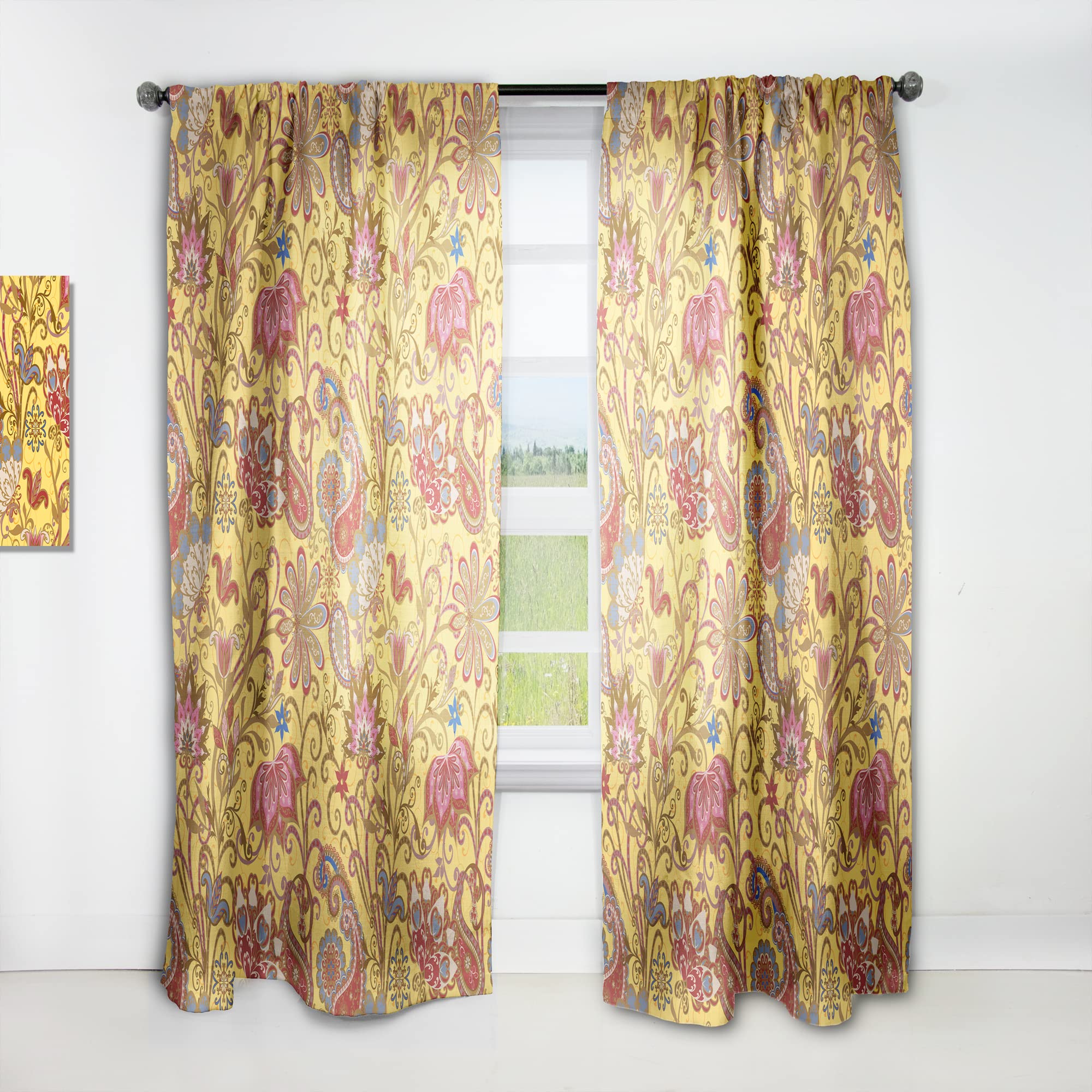DesignQ Ethnic Traditional Style Thermal Insulated Curtains - Single Panel 52x95 Inches - Blackout Drapes for Bedroom & Living Room - Perfect for Home Decor, Privacy & Temperature Control