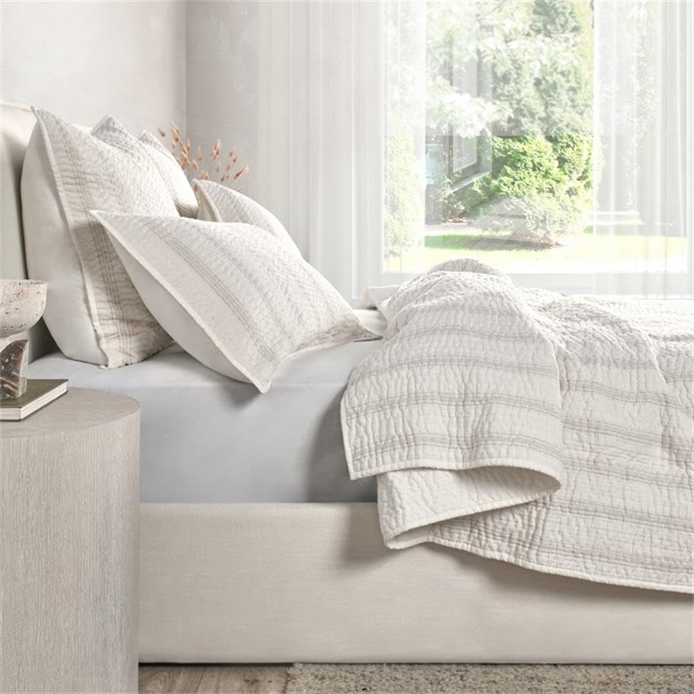 Classic Home Abraham Cotton Linen Queen Quilt Set - Eggshell Beige Bedding for Cozy Comfort | Perfect for Master Bedroom, Guest Room & Luxury Hotel Style