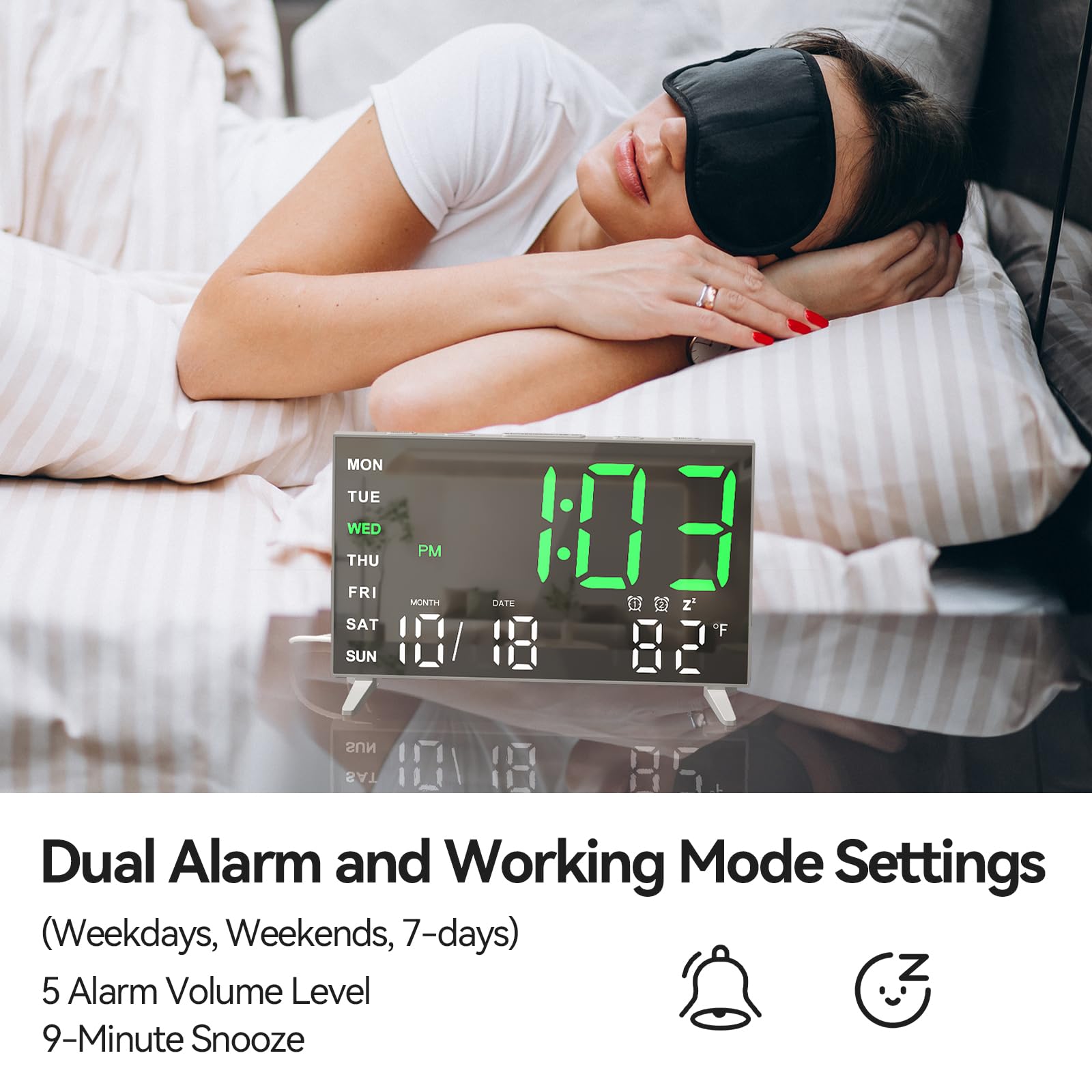 Digital Alarm Clock for Bedrooms - Small LED Mirror Desk Clock with Dual Alarms, Snooze, 4 Brightness Levels & USB Ports | 12/24H Format, Perfect for Kids & Adults (Black) - Ideal for Nightstands, Home Offices & Dorm Rooms