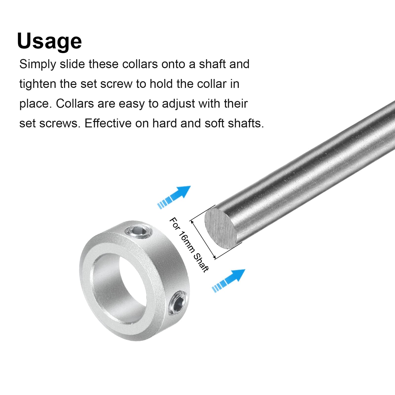 uxcell 16mm Shaft Set Screw Collar - 4pcs Aluminum Alloy Clamping Collars 26mm OD, 10mm Thickness with M6 Set Screws & Wrench - Perfect for Machinery, Robotics & DIY Projects