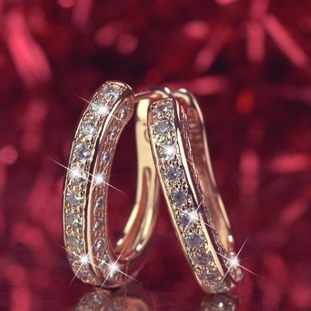 Luxury Diamond Hoop Earrings for Women - 14K Gold Plated Round Cut Cubic Zirconia Earrings - Elegant Bohemian Large Half Hoop Earrings in Silver/Gold/Rose Gold (Rose Gold) | Perfect for Parties, Weddings & Everyday Glamour