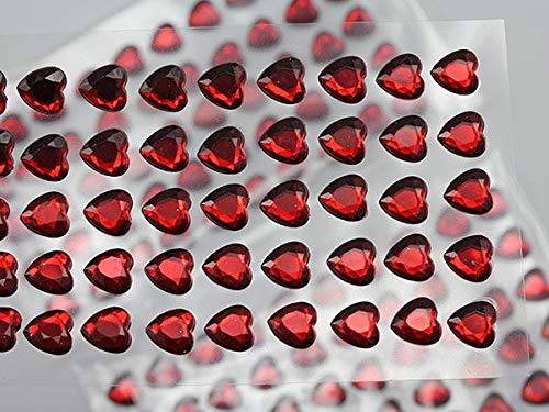 6mm Red LQ17 Heart Self-Adhesive Acrylic Rhinestones - 250PCS (5 Sheets) Plastic Face Gems, Body Jewels for DIY Cards, Invitations, Crafts, Nail Art, Costume Design & Party Decorations