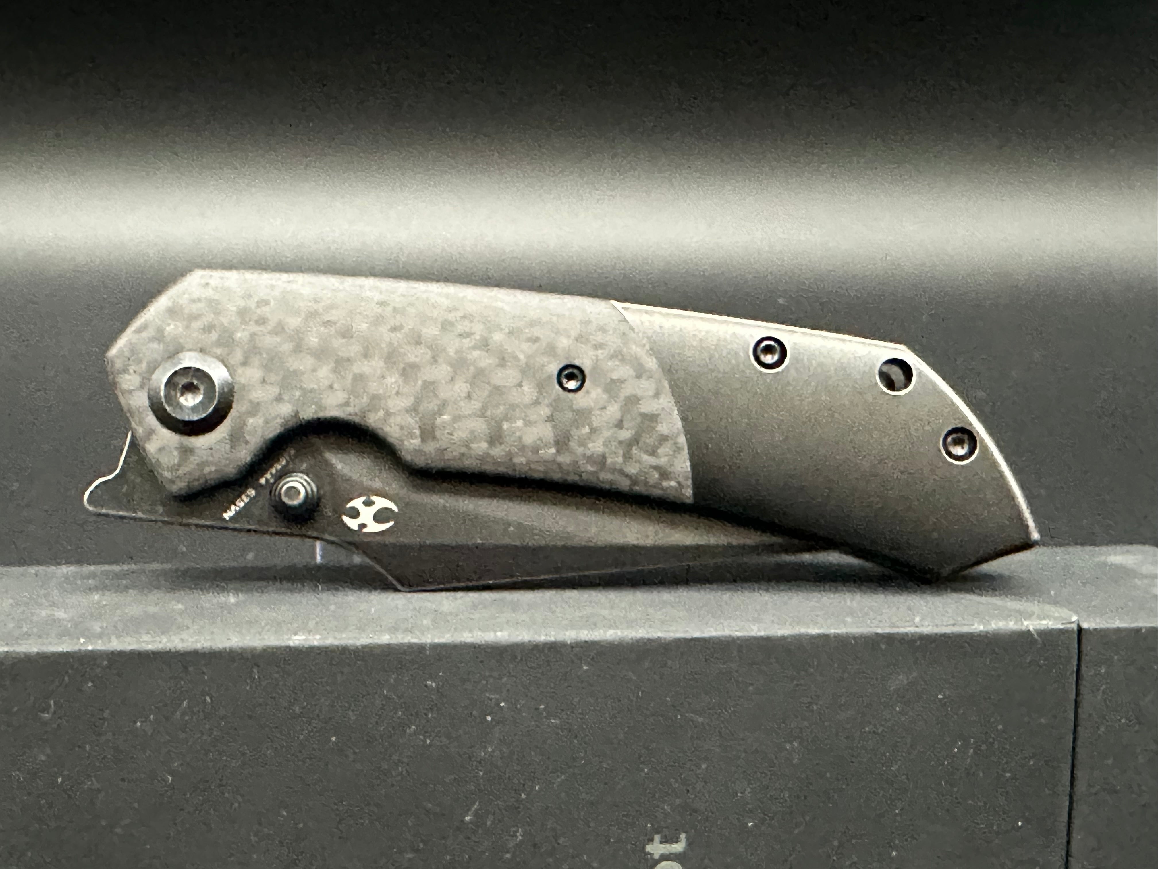 KANSEPT FENRIR Folding Knife - S35VN Plain Black Blade, Twill Carbon Fiber & Black Titanium Handle (K1034A4) | EDC, Outdoor Survival, Camping & Tactical Use