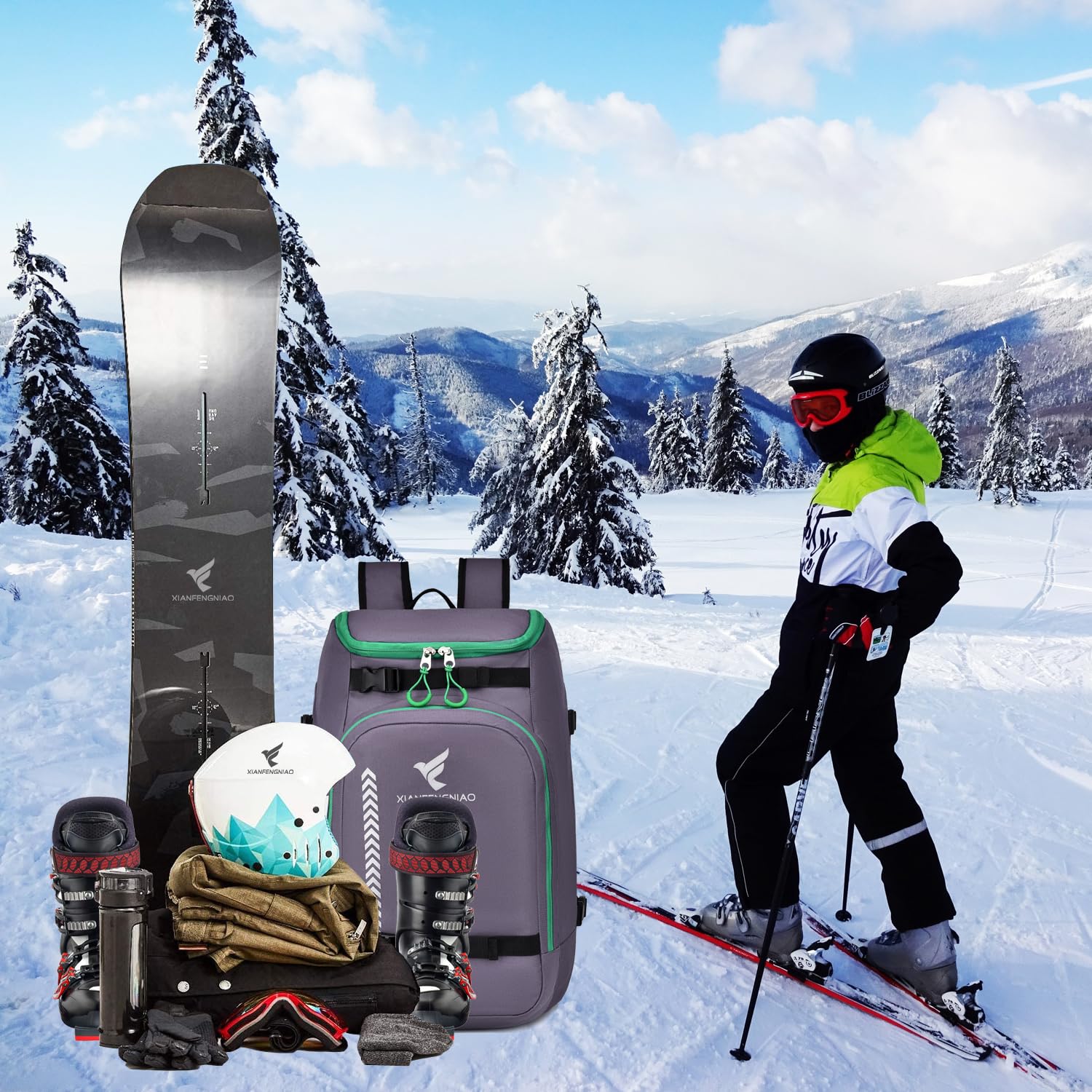 Waterproof 50L Ski Boot Backpack for Men & Women - Carry Ski Boots, Snowboard Boots, Helmet, Goggles & Accessories | Ideal for Skiing, Snowboarding & Winter Travel
