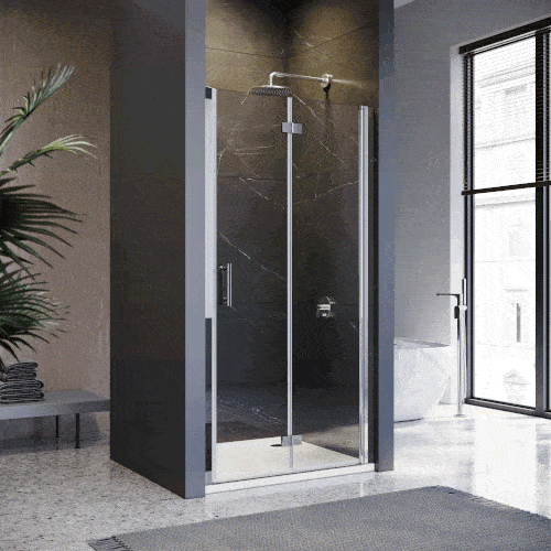 Frameless Bifold Pivot Shower Screen Door - Wall to Wall Large Entry - Perfect for Modern Bathroom & Spa Style Showers