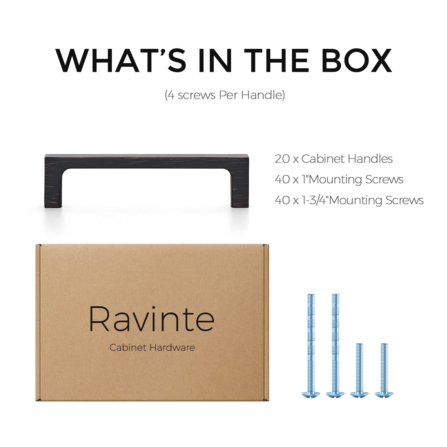 Ravinte 20 Pack Solid 3-3/4 Inch Square Cabinet Handles - Oil Rubbed Bronze Kitchen Cabinet Pulls & Drawer Handles - Durable Cabinet Hardware for Kitchen, Bathroom & Furniture Upgrade