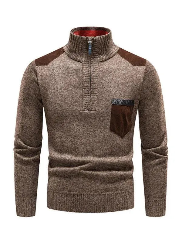 Men's Stand-Up Collar Patchwork Zipper Turtleneck Sweater - Winter Fashion for Casual & Business Wear