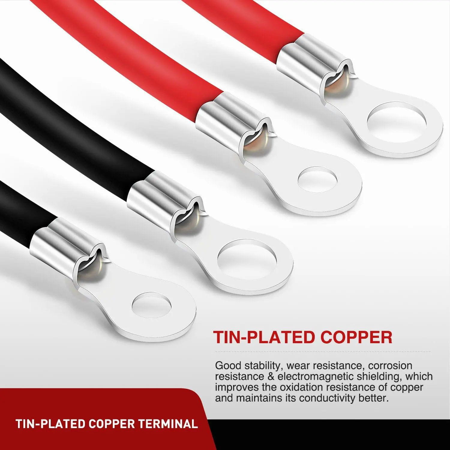 6AWG 20 Inch Heavy Duty Battery Inverter Cables with Terminals - Perfect for Solar Power Systems, RVs, and Marine Applications
