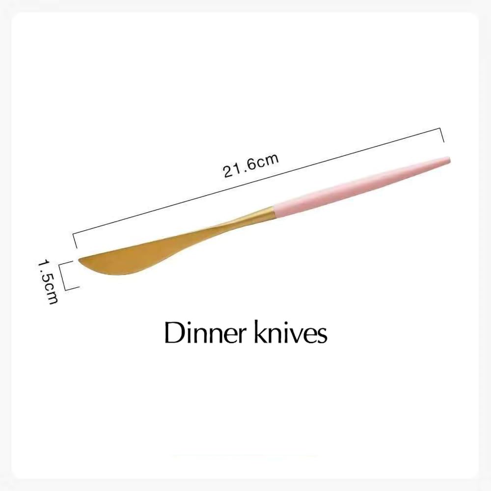 5-Piece Pink Gold Round Handle Silverware Set - Premium 304 Stainless Steel Cutlery for Dining, Kitchen Utensils & Dinnerware - Elegant Tableware Gift for Weddings, Housewarmings & Special Occasions - Perfect for Everyday Use, Dinner Parties & Holiday Gatherings