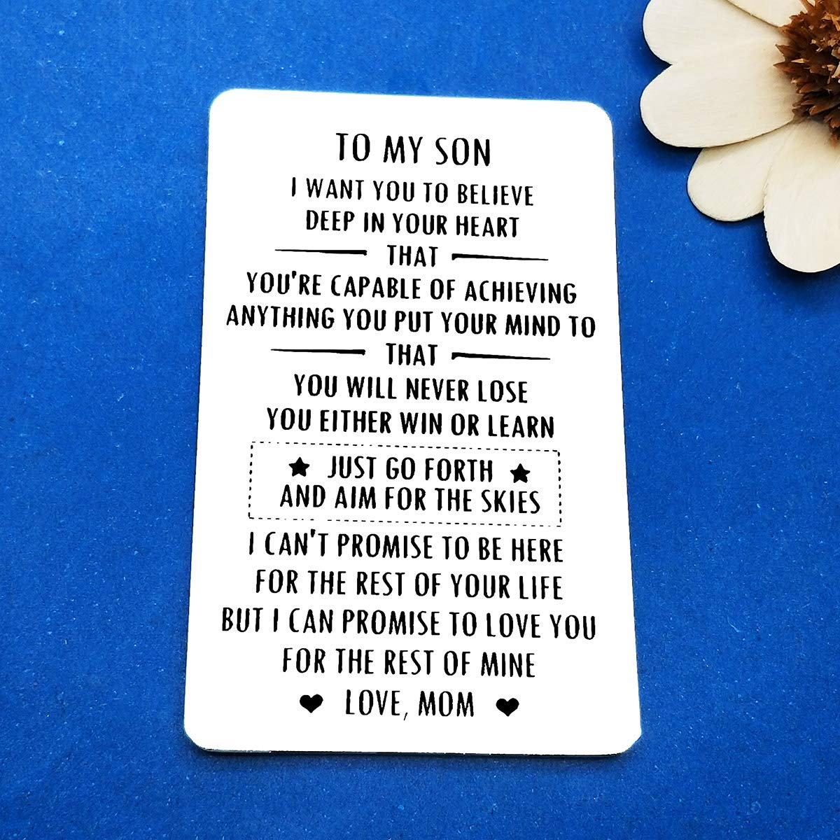 Personalized Engraved Metal Wallet Inserts - Inspirational Gifts for Son from Mom | Motivational Birthday, Christmas & Graduation Gifts for Boys | Perfect for Daily Encouragement & Special Occasions