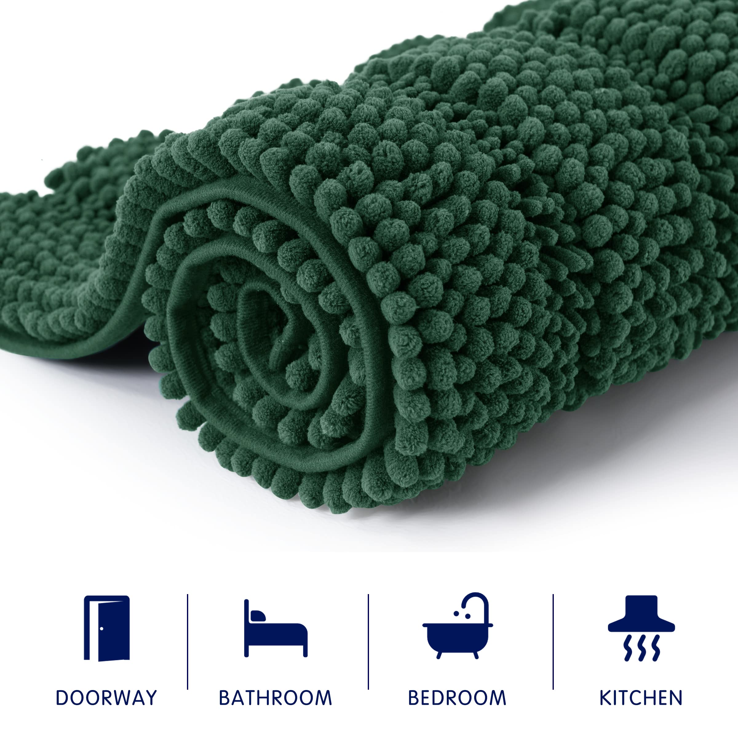 SUBRTEX Soft Striped Plush Bathroom Rug - Absorbent Quick-Drying Machine Washable Bath Mat for Shower & Bathroom Floor (Celadon, 16