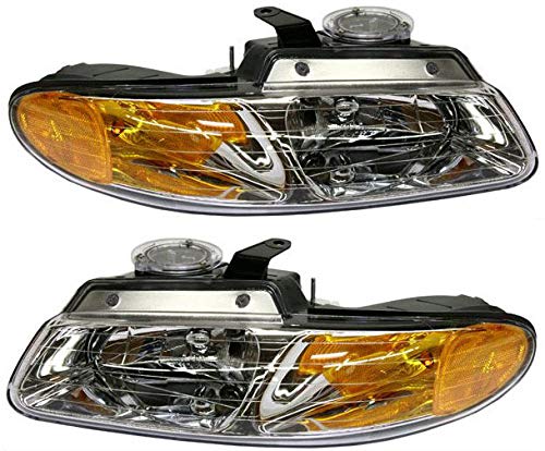 Evan Fischer Driver & Passenger Side Headlight Assembly for 1996-1999 Dodge Grand Caravan | Halogen Replacement with Bulbs | Compatible with Non-Quad Light Models | Replaces #4857041AB & #4857040AB | Perfect for Night Driving & Vehicle Restoration