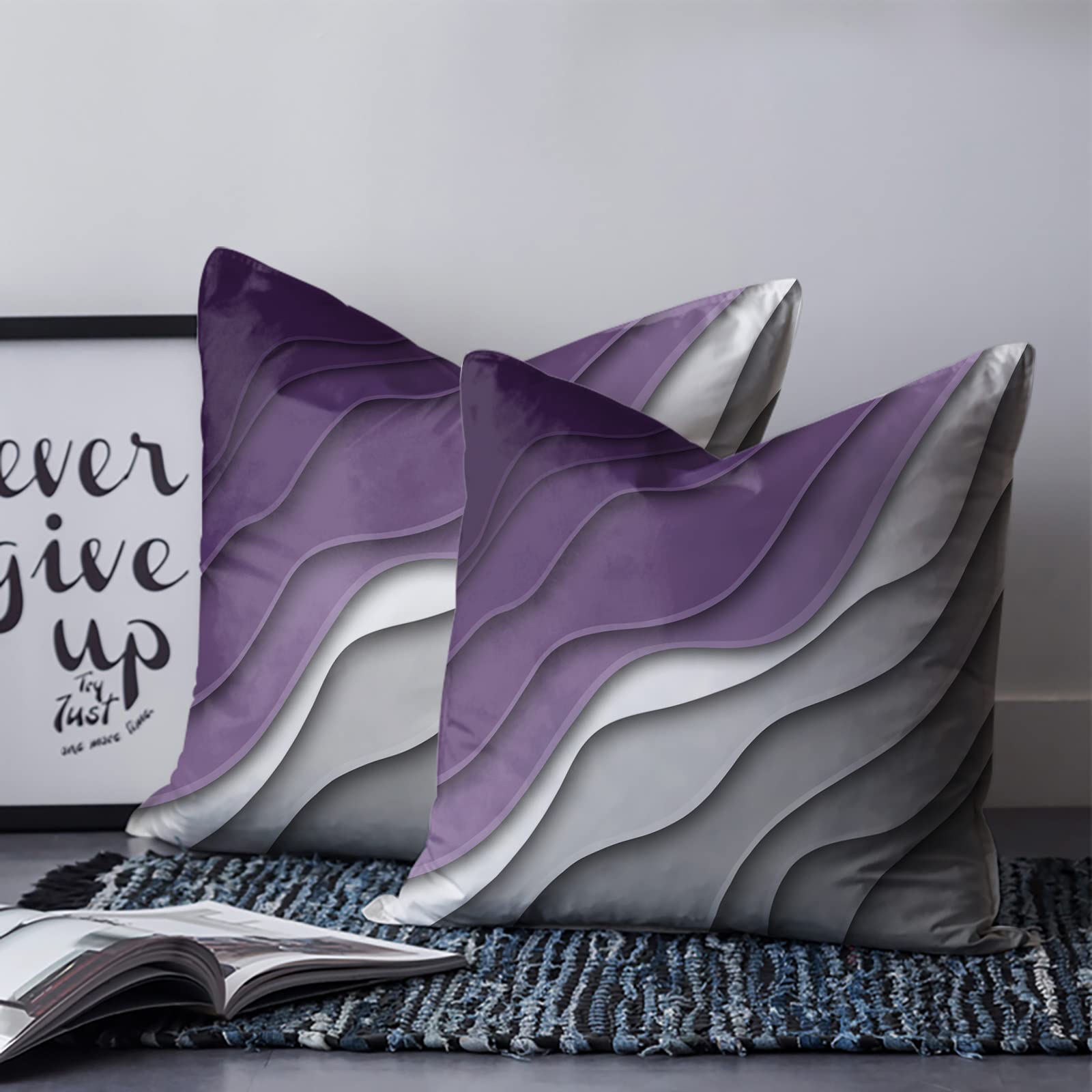 Modern Geometric Throw Pillow Covers 18x18 Inch - Purple Gray Abstract Gradient Design for Couch, Sofa & Chair - Decorative Home Accent for Living Room, Bedroom & Office