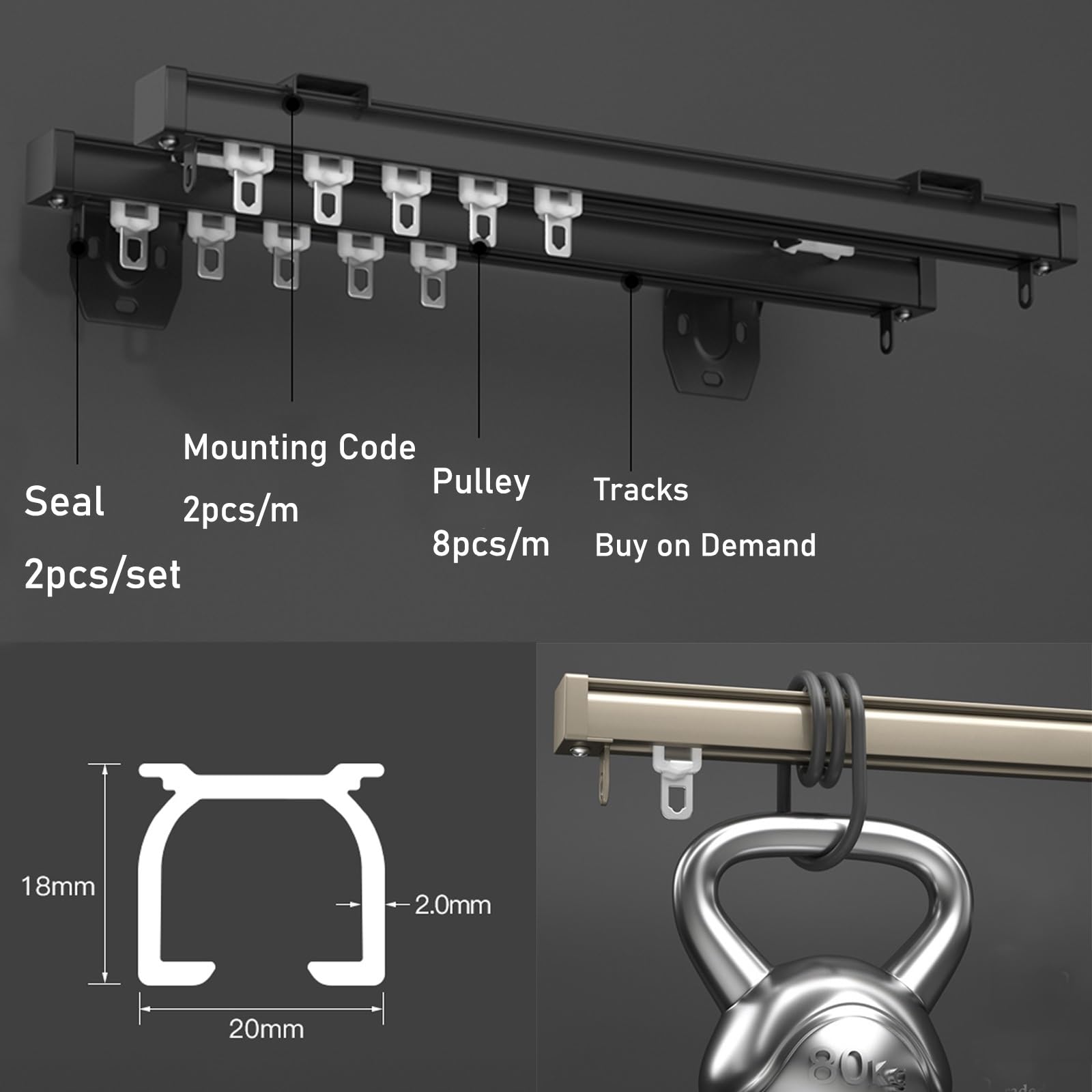Aluminum Ceiling Curtain Track System - Double Rail Hospital & RV Curtain Rod (White, 6m/19.7ft) - Durable Medical & Mobile Home Partition Solution for Privacy & Room Dividers
