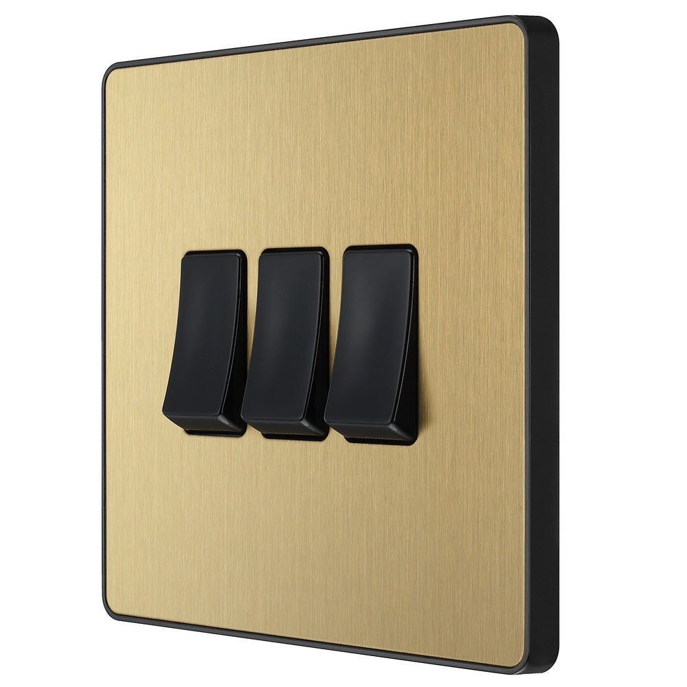 BG Evolve Satin Brass 3G 2W Light Switch PCDSB43B - Premium Electrical Switch for Home & Office Lighting Control