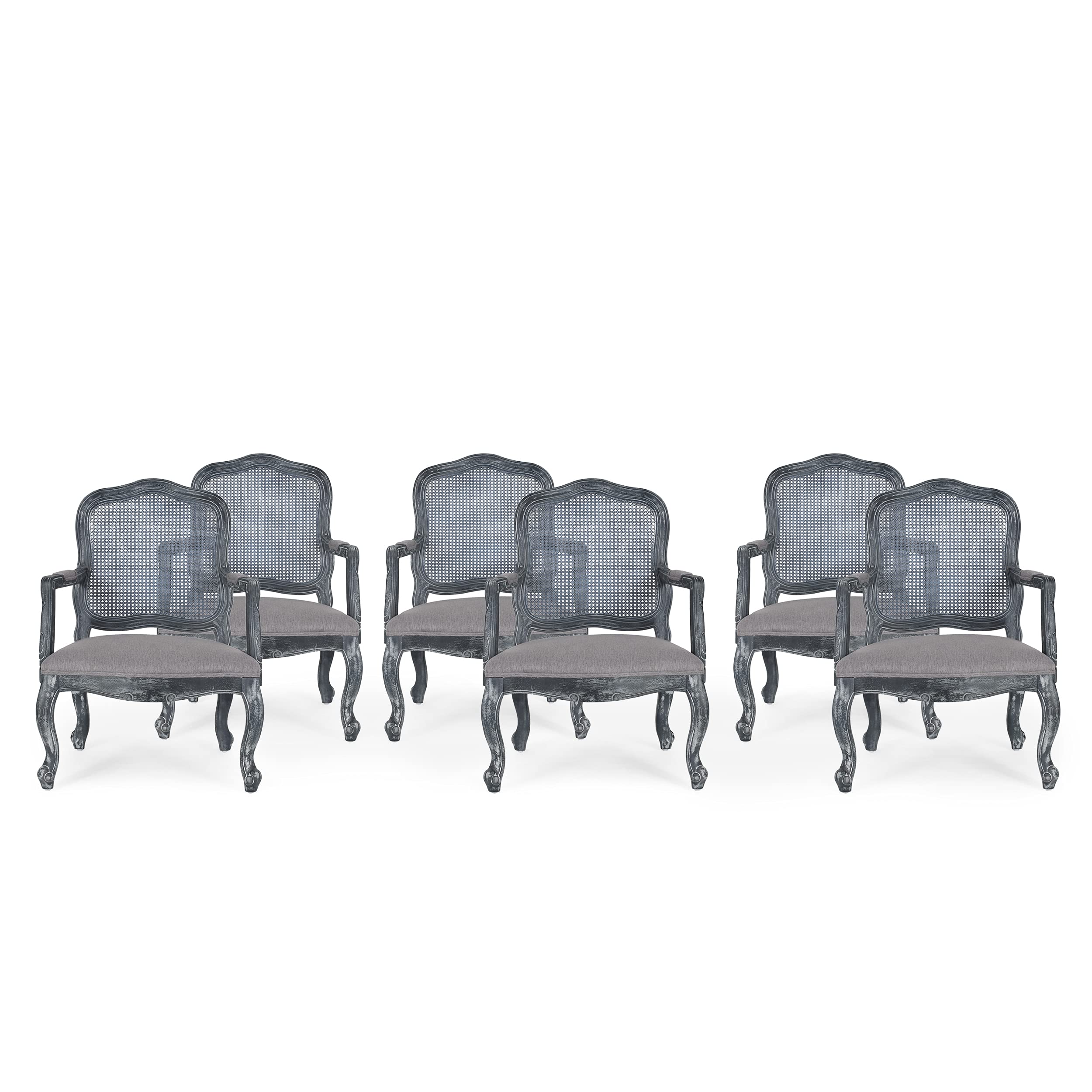 Christopher Knight Home Andrea Upholstered Dining Armchair Set of 2 - Gray Wood & Cane Accent Chairs for Kitchen, Dining Room, or Breakfast Nook - Comfortable Modern Seating