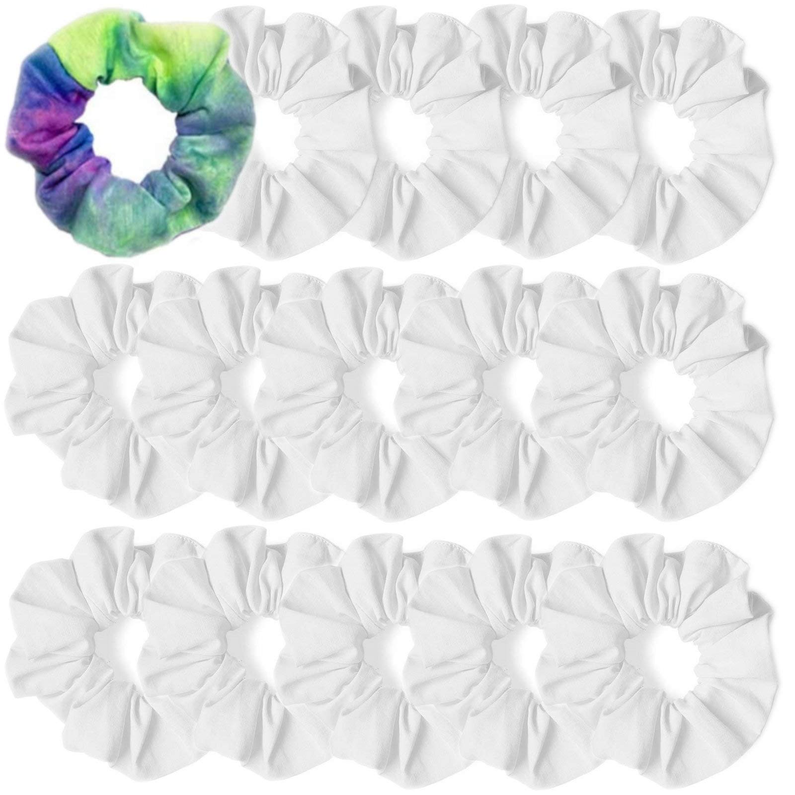 15PCS White Scrunchies for Tie Dye - Soft Cotton Elastic Hair Ties for Women & Girls, Ponytail Holders, Hair Accessories (Perfect for School, Work, Gym & Everyday Styling)