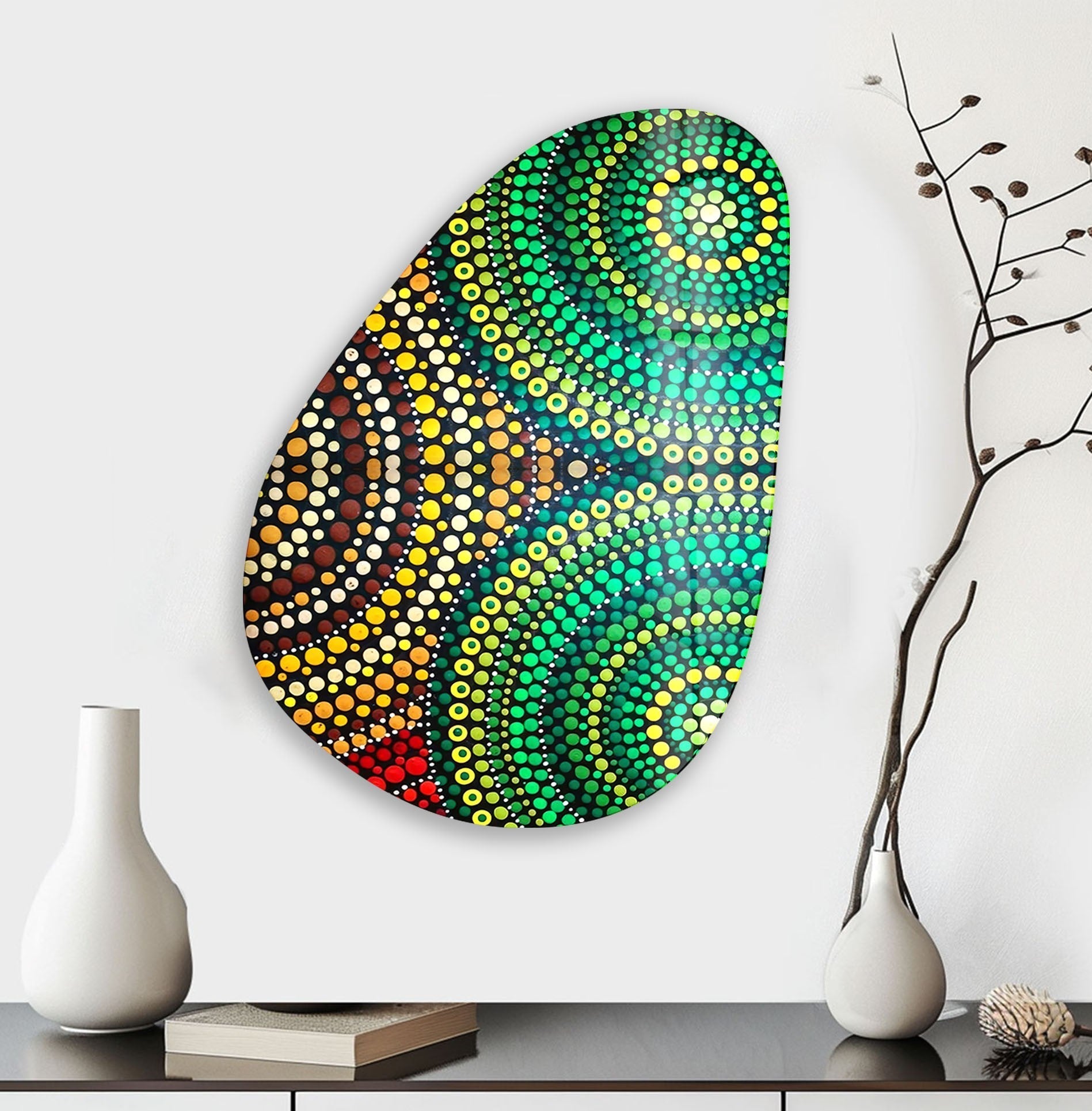 Asymmetrical Oval Mosaic Green Glass Wall Art - Handmade Modern Home Decor for Living Room, Bedroom, or Office - Unique Abstract Wall Hanging for Interior Design