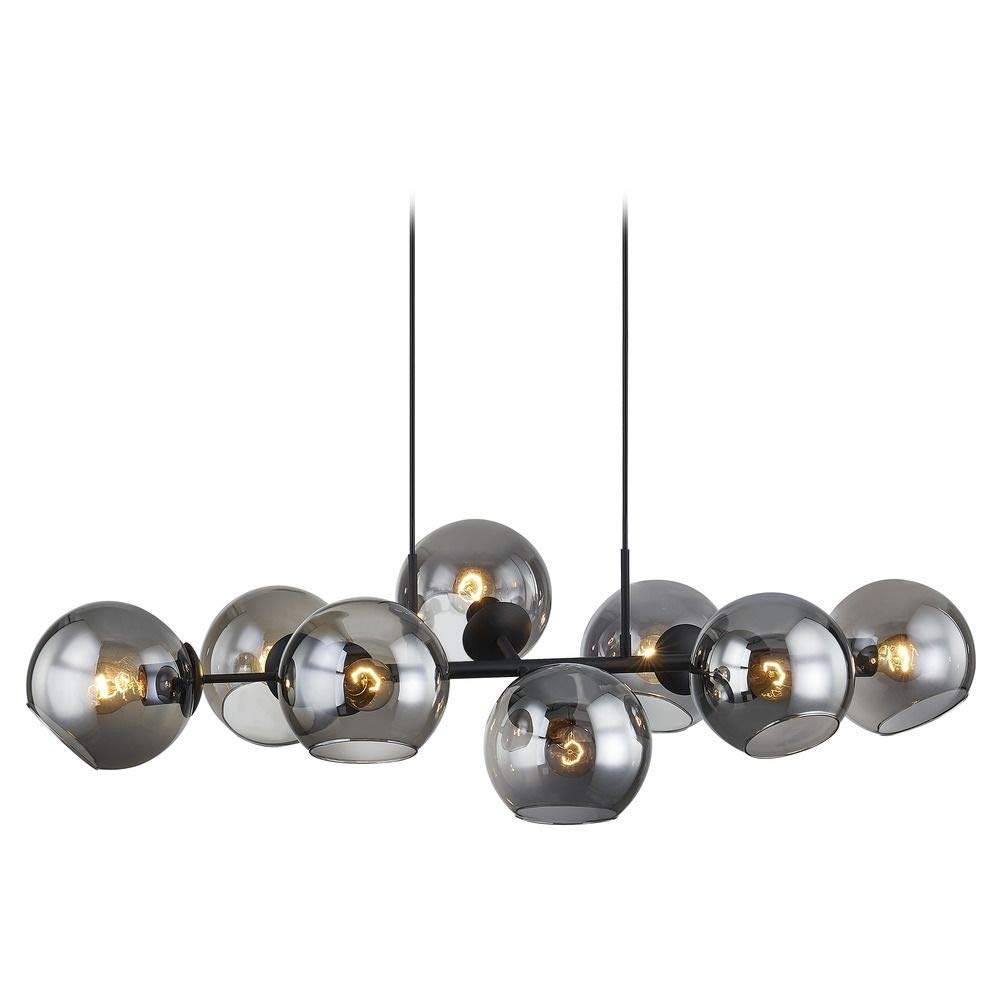 Black Linear Light Fixture with Smoke Glass Shades - Modern Ceiling Lighting for Dining Room, Kitchen, or Living Room