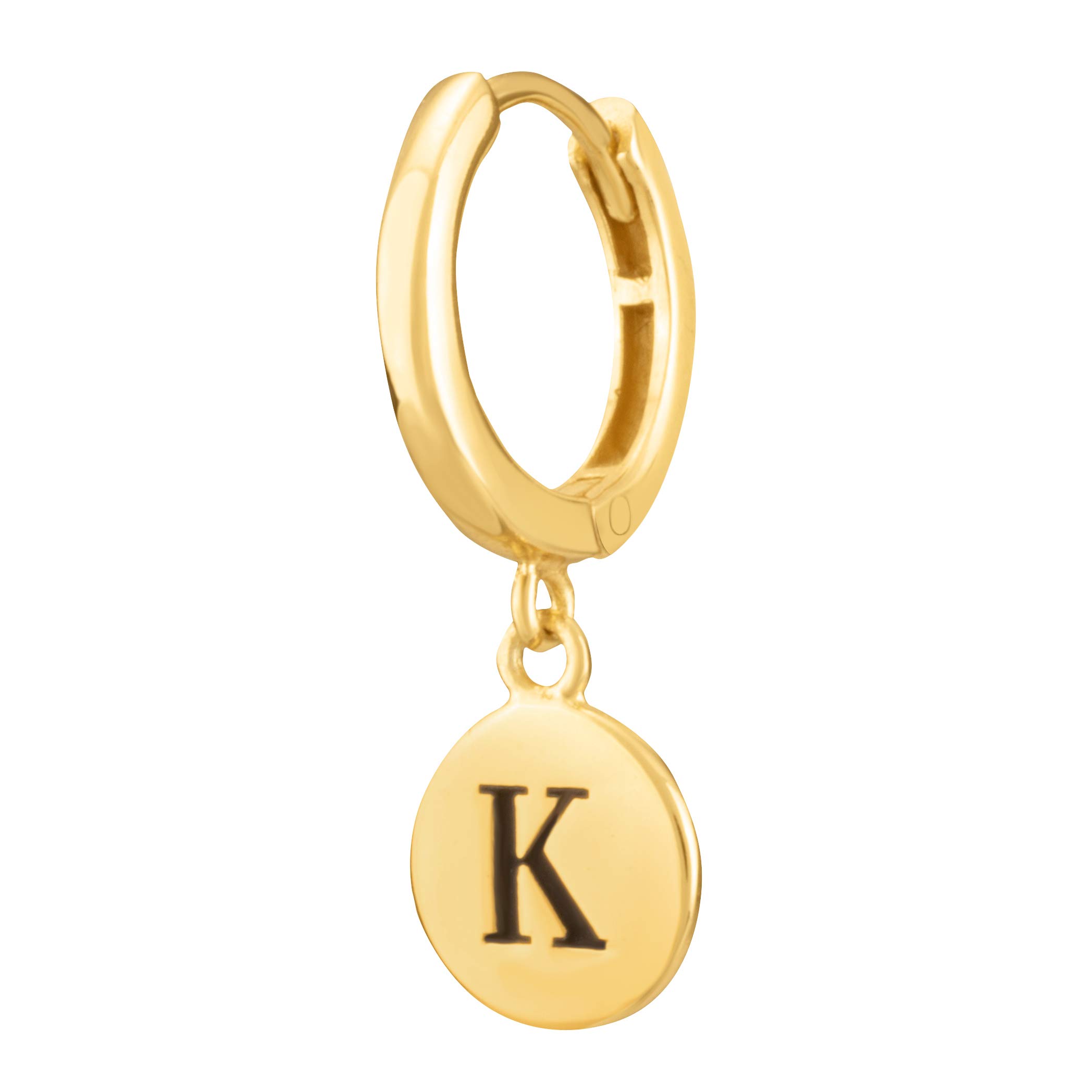 18K Gold Plated Sterling Silver Women's Engraved Initial Disc Huggie Earrings - Half Pair Gift Set for Birthday, Anniversary & Special Occasions