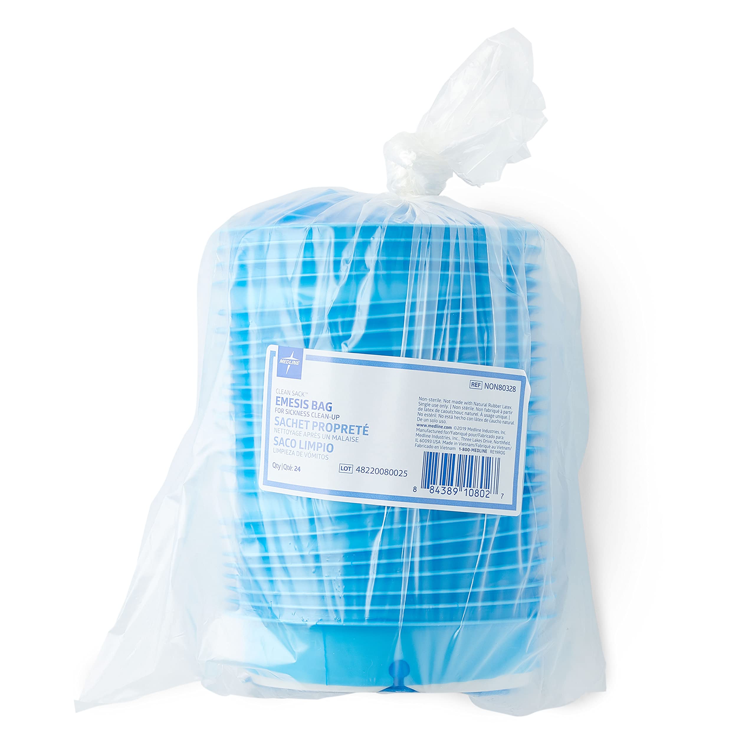 Medline Disposable Blue Emesis Bags with Graduated Markings - 144 Count Case for Motion Sickness, Travel & Medical Use - Perfect for Cars, Boats, Planes & Urgent Care Facilities