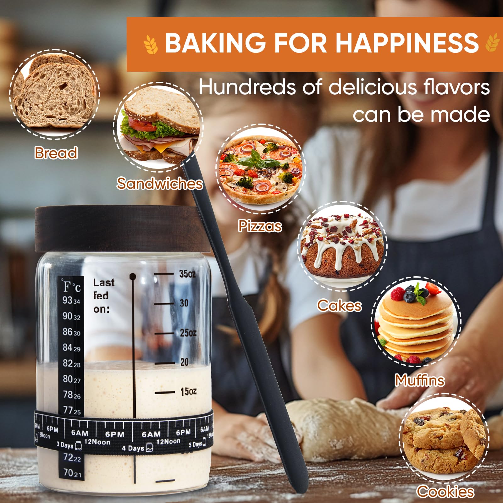 77L 35OZ Sourdough Starter Jars (2-Pack) - Premium Bread Baking Kit with Glass Jars for Homemade Sourdough - Perfect for Artisan Bread Making & Fermenting at Home