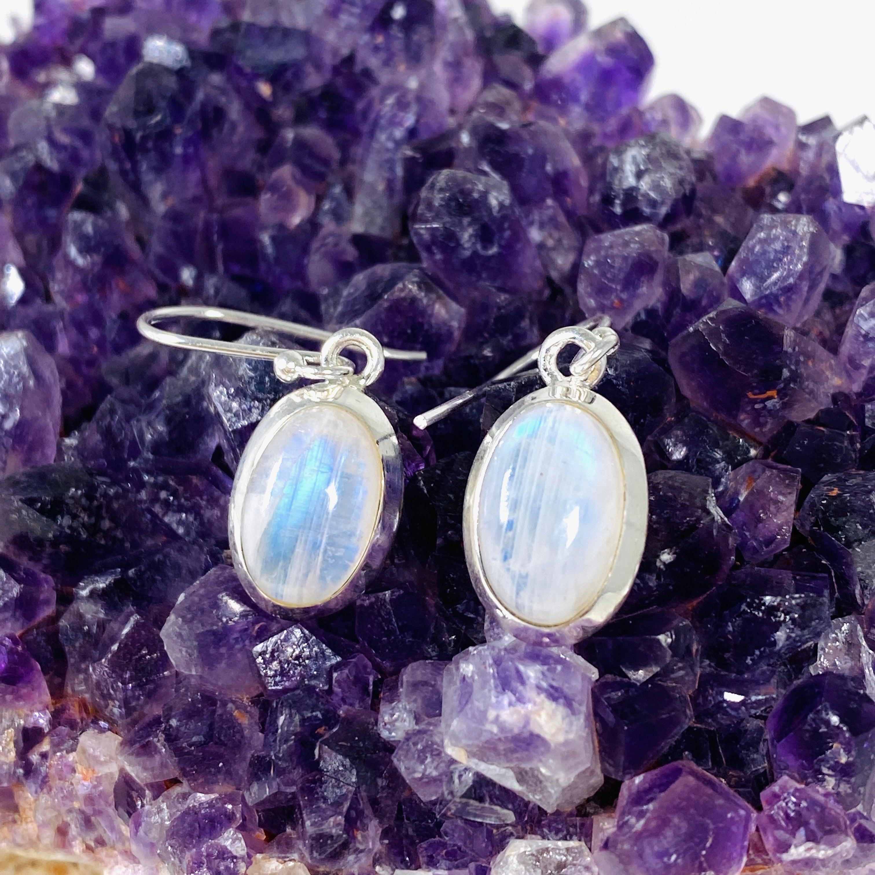 Moonstone Oval Earrings for Women - 925 Sterling Silver Dangle Drop Earrings KEGJ1398 | Elegant Jewelry Gift for Birthday, Anniversary & Special Occasions