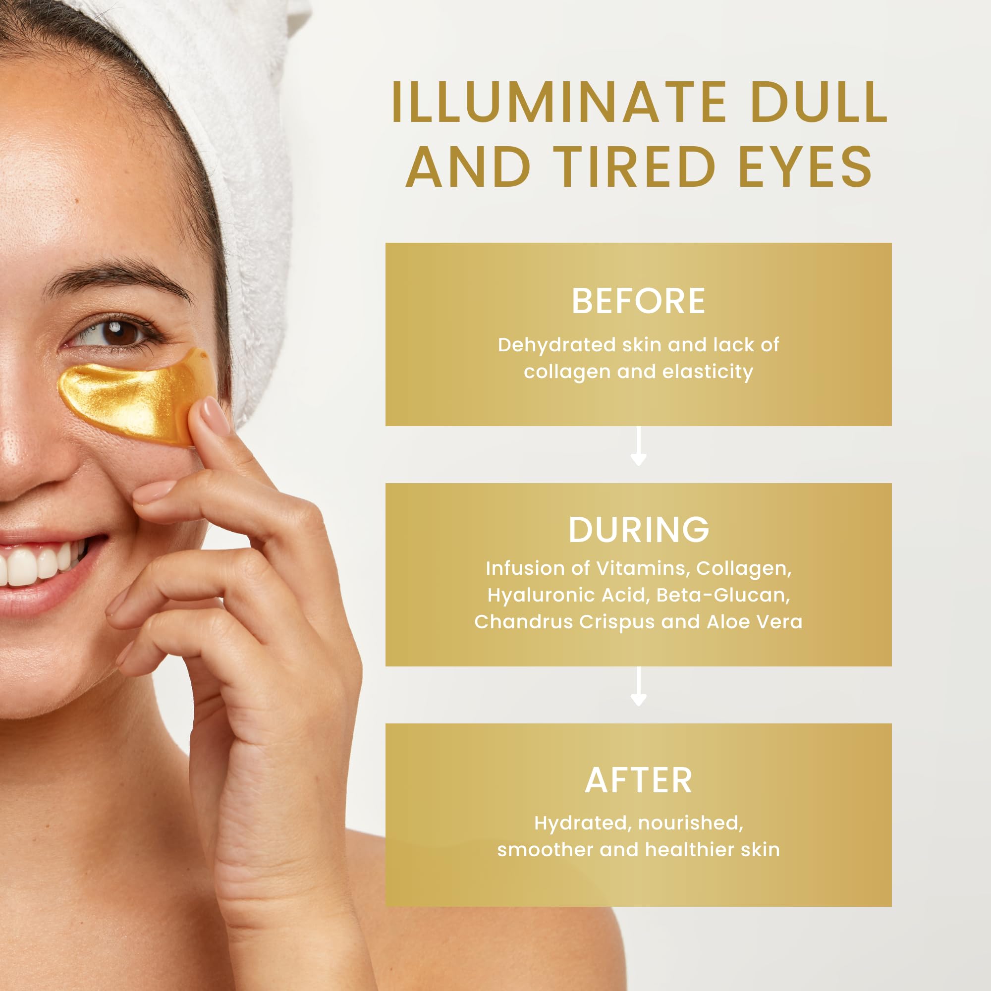 16 Pairs 24K Gold Hydrogel Under Eye Patches - Anti-Aging Eye Mask for Dark Circles, Puffiness & Wrinkles - Collagen Infused Eye Pads for Brightening & Hydration - Perfect for Night Routine & Travel Skincare