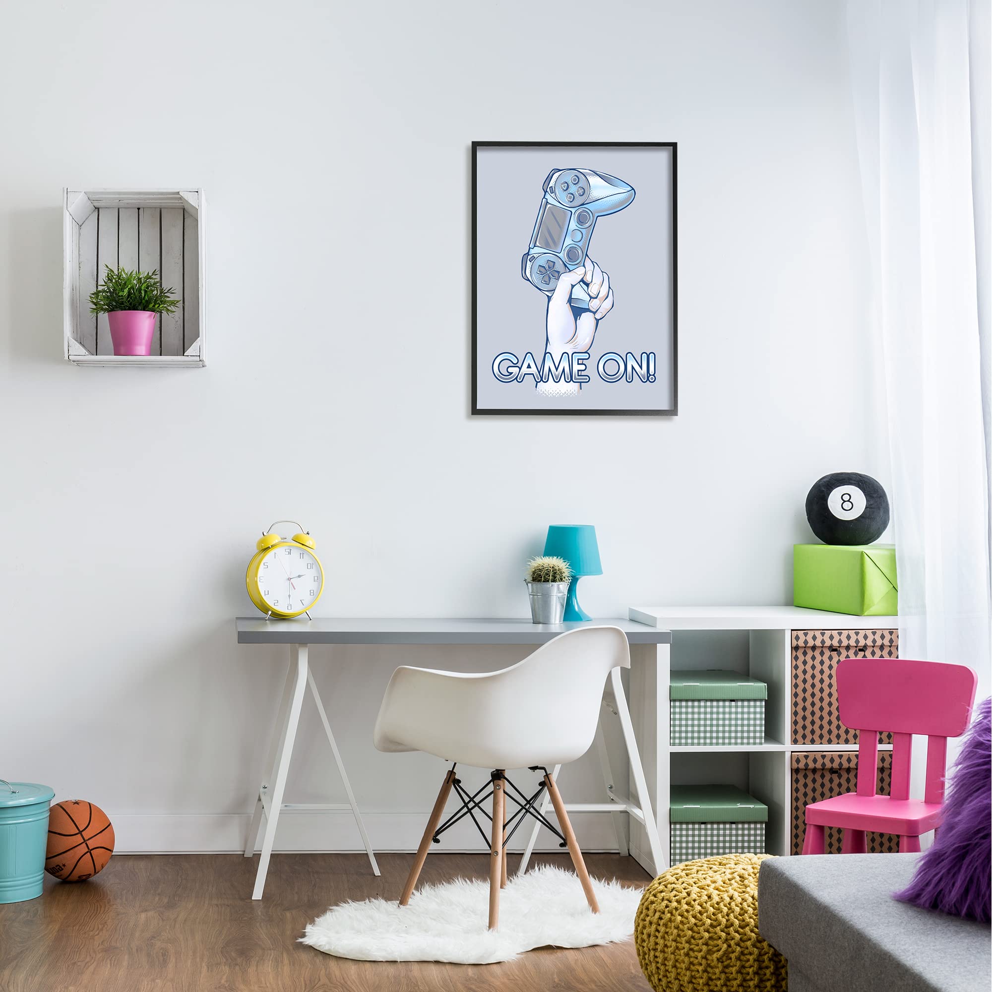Stupell Industries 'Game On' Text Illustration with Gaming Controller - Modern Wall Art for Gamers, Designed by Ziwei Li | Perfect for Gaming Rooms, Man Caves & Teen Bedrooms