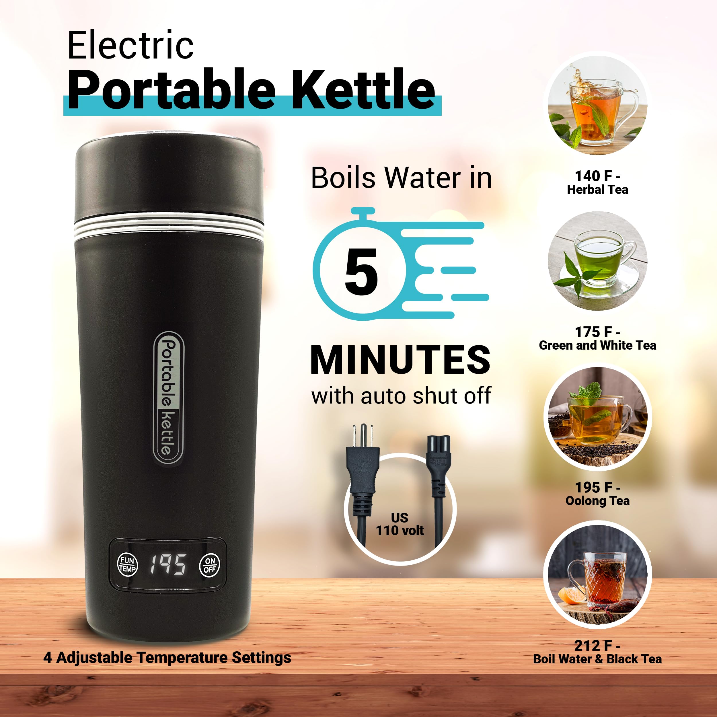 Organic Tea Gift Set with Portable Kettle - 36 Piece Tea Lovers Kit - Insulated Mug, Assorted Organic Teas, Honey Sticks & Accessories - Perfect for Home, Office & Travel Brewing