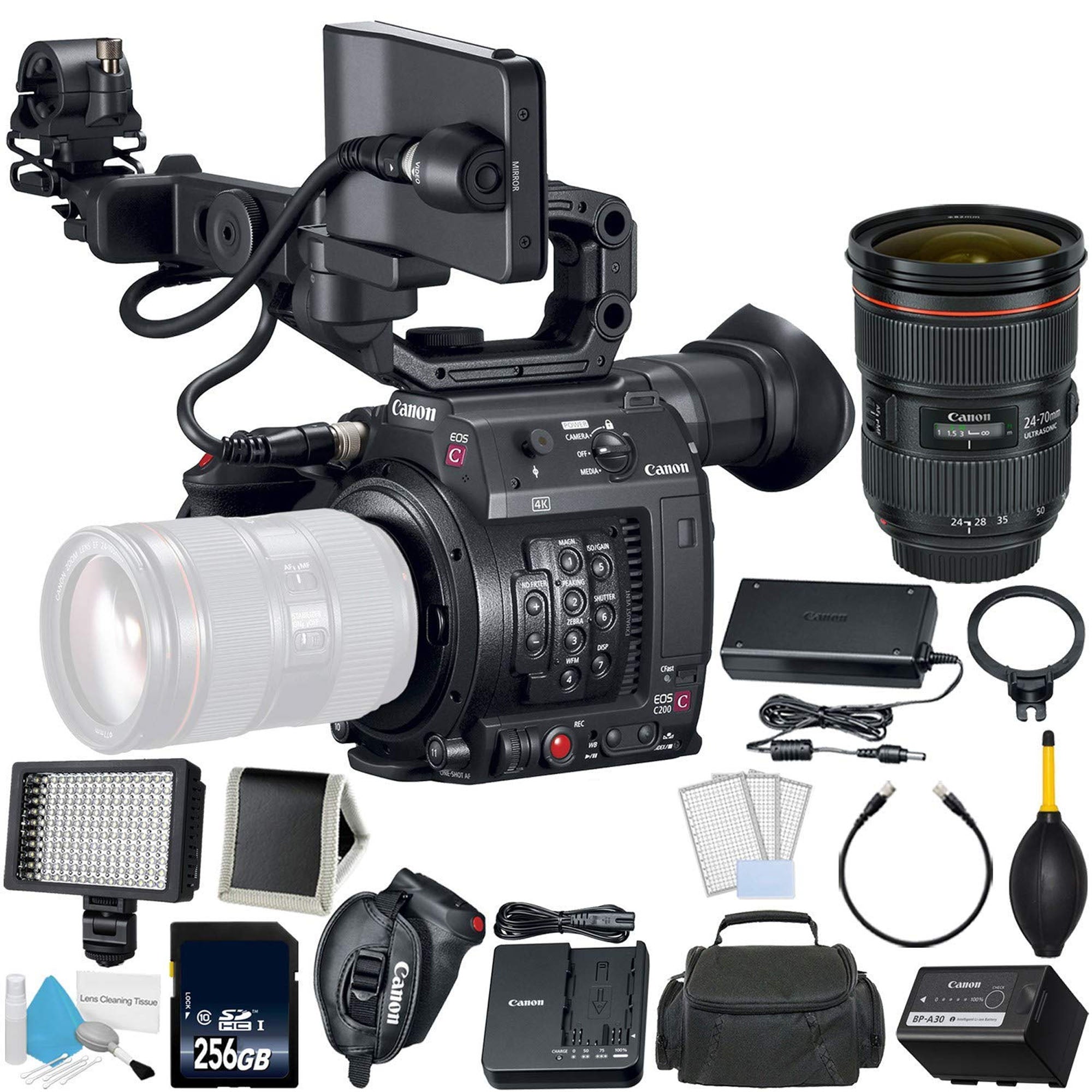 Canon EOS C200 Cinema Camera (EF Mount) with Canon 24-70mm f/2.8L II USM Lens - Professional 4K Video Camera for Filmmaking, Vlogging & Documentary Production - Includes Memory Card & Accessories