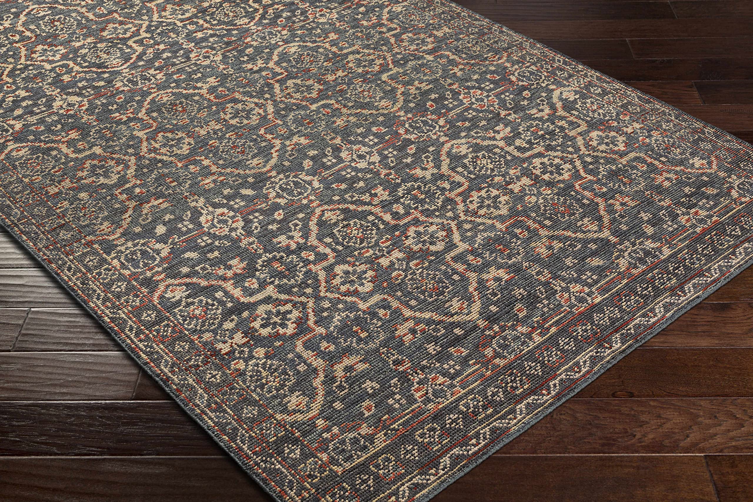 Hauteloom Urbancrest Wool Area Rug for Living Room & Bedroom - Traditional Beige, Burgundy, Charcoal - 2' x 3' - Soft & Durable Floor Decor for Cozy Home Spaces