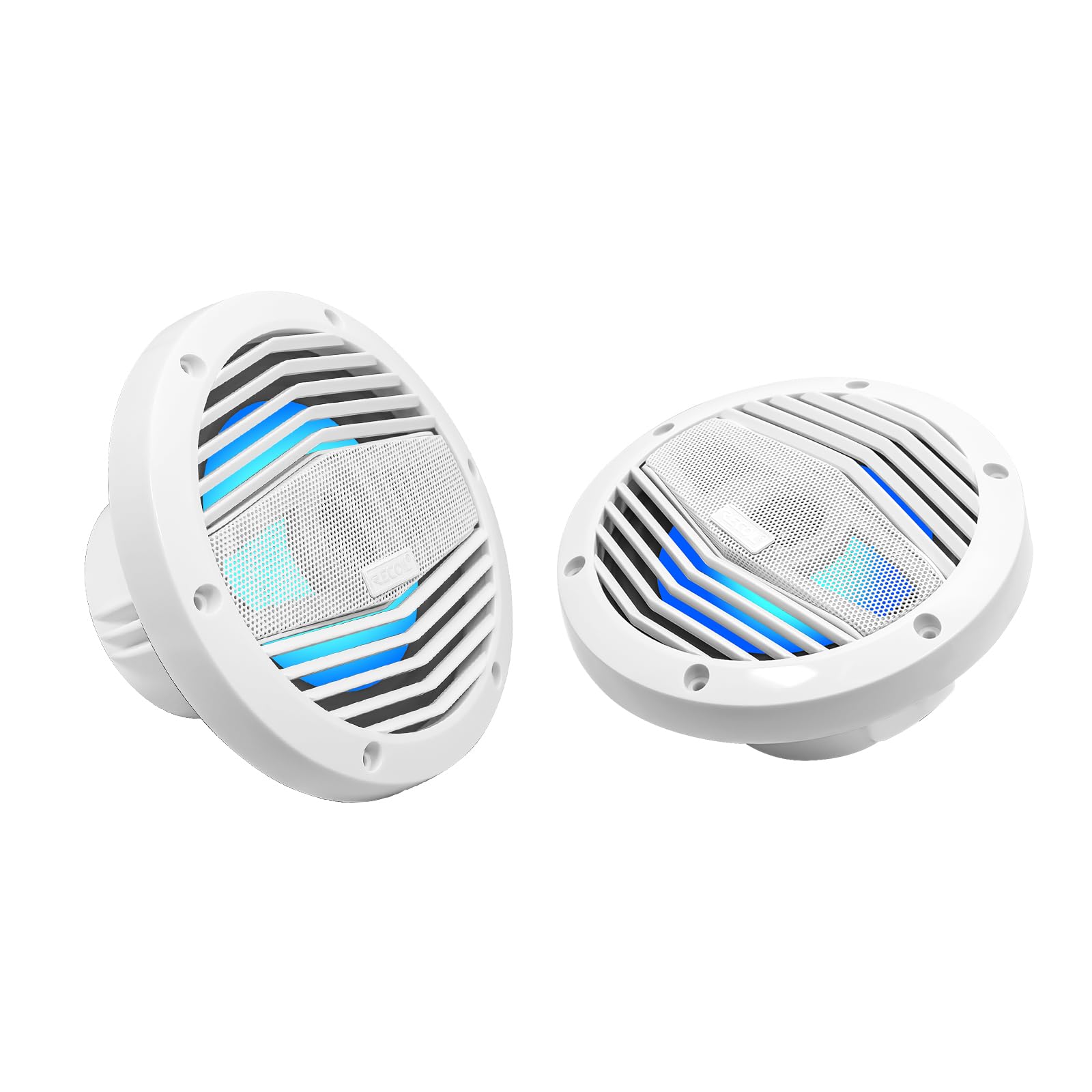 RECOIL M3-65W 6.5 Inch 2-Way Marine Boat Coaxial Speakers with Built-in RGB LED Lights - Pair of 4Ohm 210W Max Waterproof White Speakers for Boats, Yachts & Outdoor Marine Audio Systems