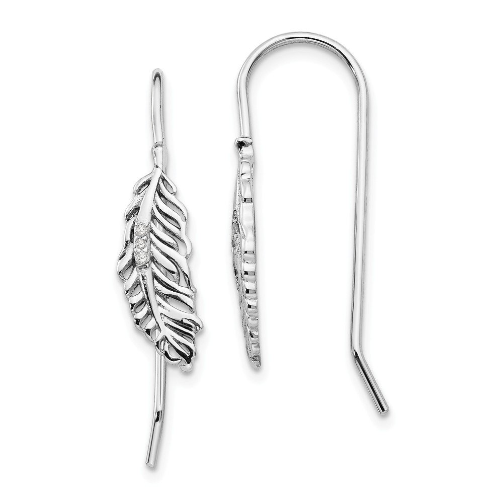 925 Sterling Silver White Ice Diamond Feather Dangle Earrings for Women - Elegant Party & Wedding Jewelry Gift
