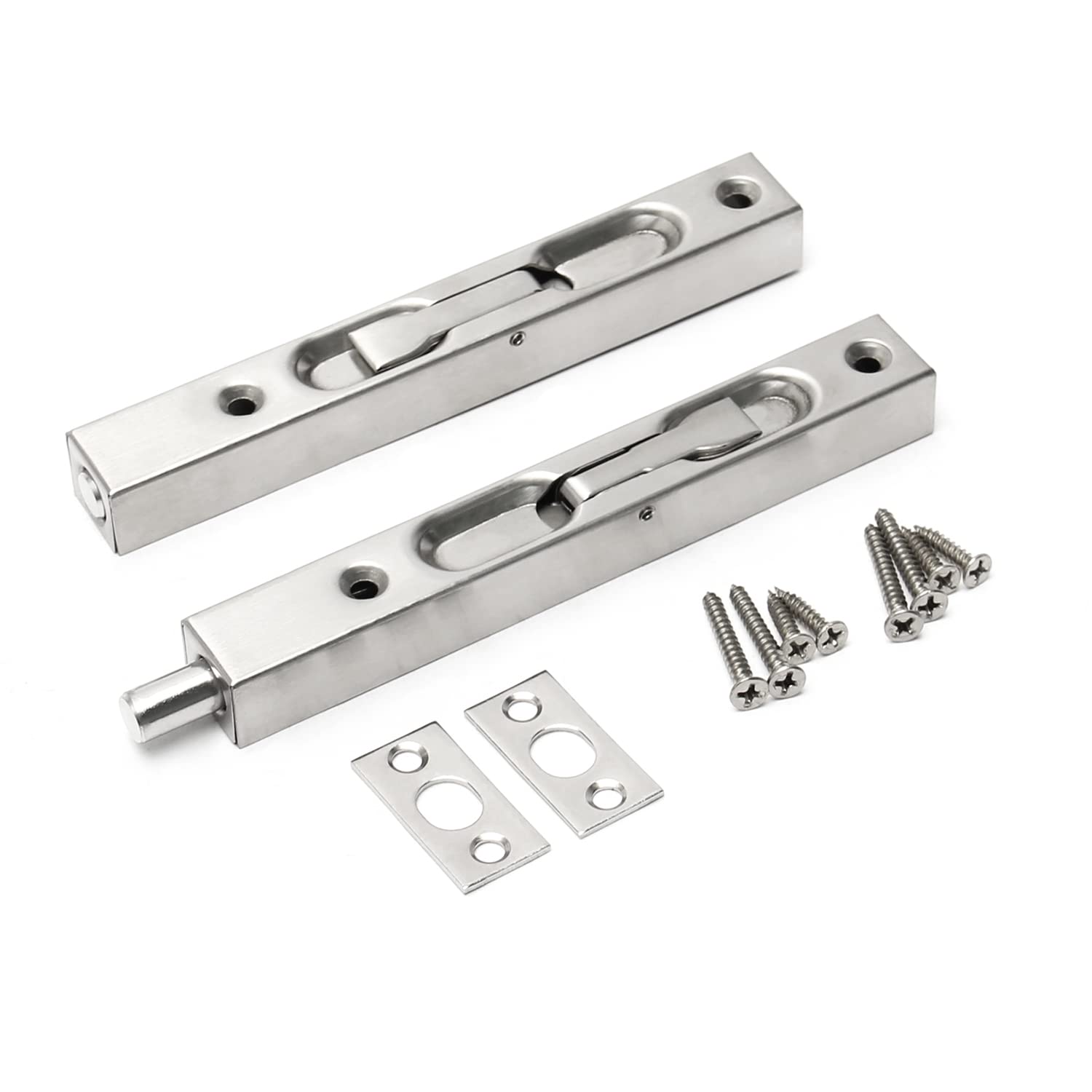 MroMax 6 Inch Stainless Steel Flush Bolt - Security Door Guard with Lever Action Latch, Silver Tone (2-Pack) - Ideal for Home Security, Office Doors, and Commercial Buildings