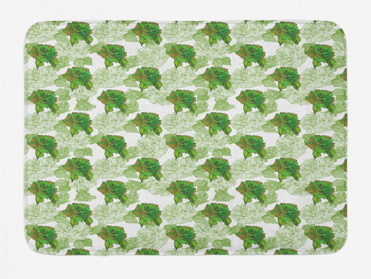 Ambesonne Wildflower Bath Mat - Soft Plush Non-Slip Bathroom Rug with Rose Bloom & Fern Green Petals Design, 30.2 x 20 Inches, White & Pale Green - Perfect for Bathroom Decor, Spa Retreat, and Cozy Home Upgrade