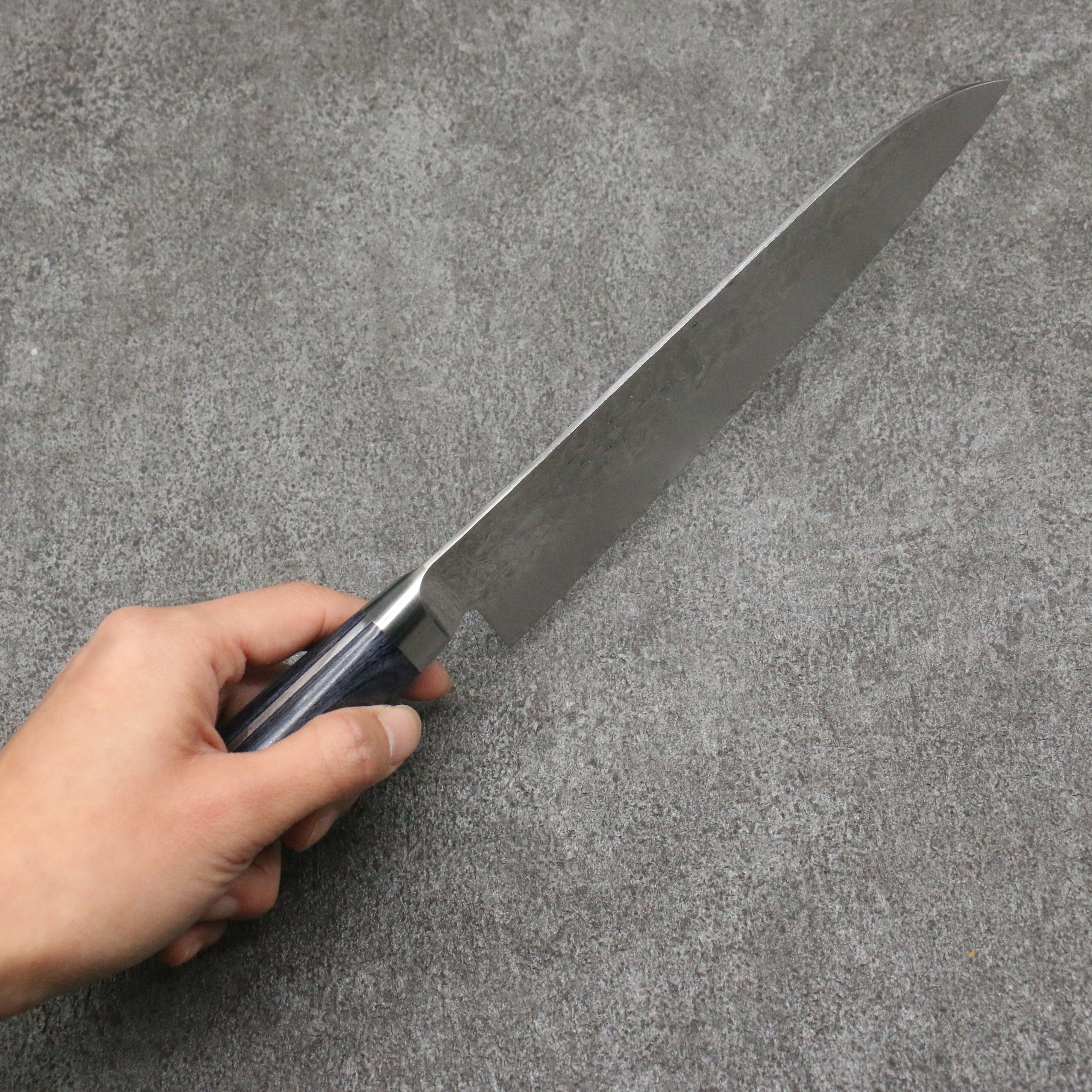 Premium Seisuke Seiun VG10 33-Layer Damascus Santoku Knife 180mm - Navy Blue Pakkawood Handle - Japanese Kitchen Knife for Slicing, Dicing & Chopping Vegetables, Meat & Fish