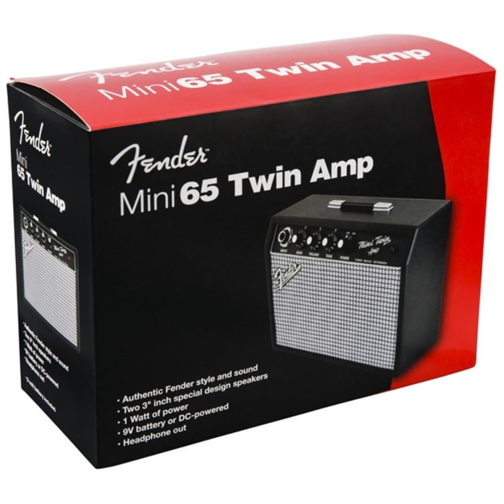 Fender Mini '65 Twin Amp Guitar Amplifier (Black) with 12 Guitar Picks & Polishing Cloth - Compact Electric Guitar Amp for Practice, Travel & Home Studio Use